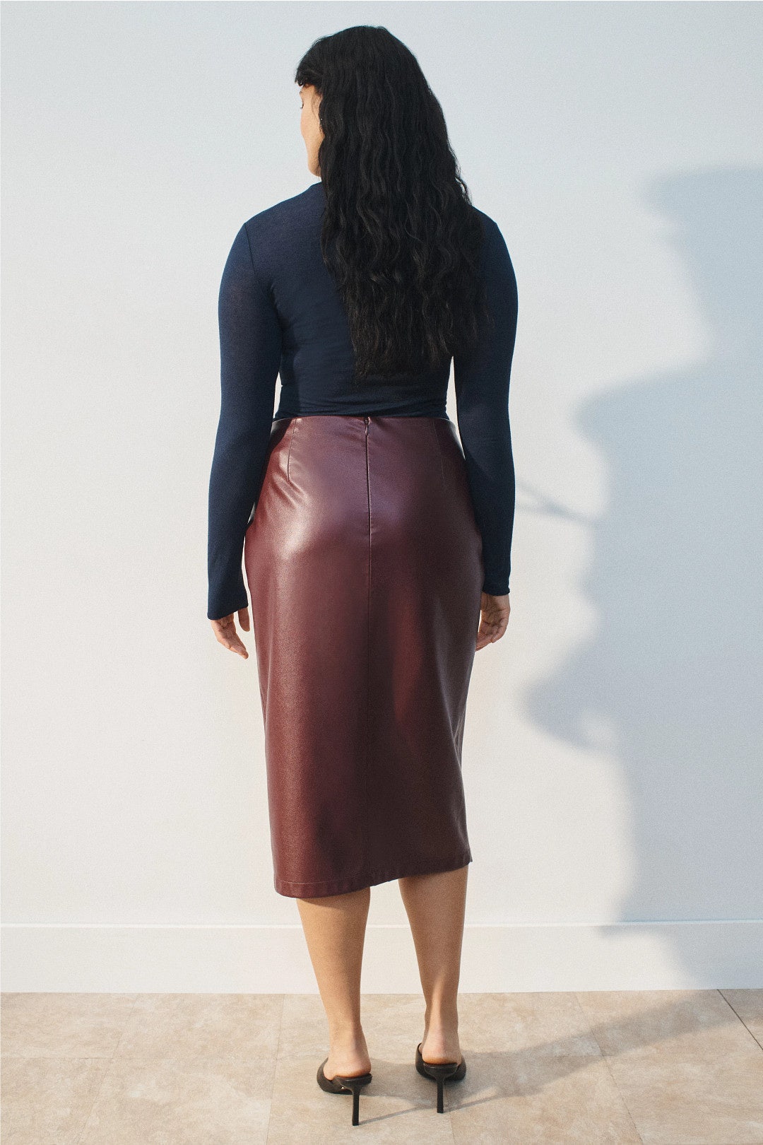 Burgundy Faux Leather Midi Skirt by Jason Wu x RTR 7