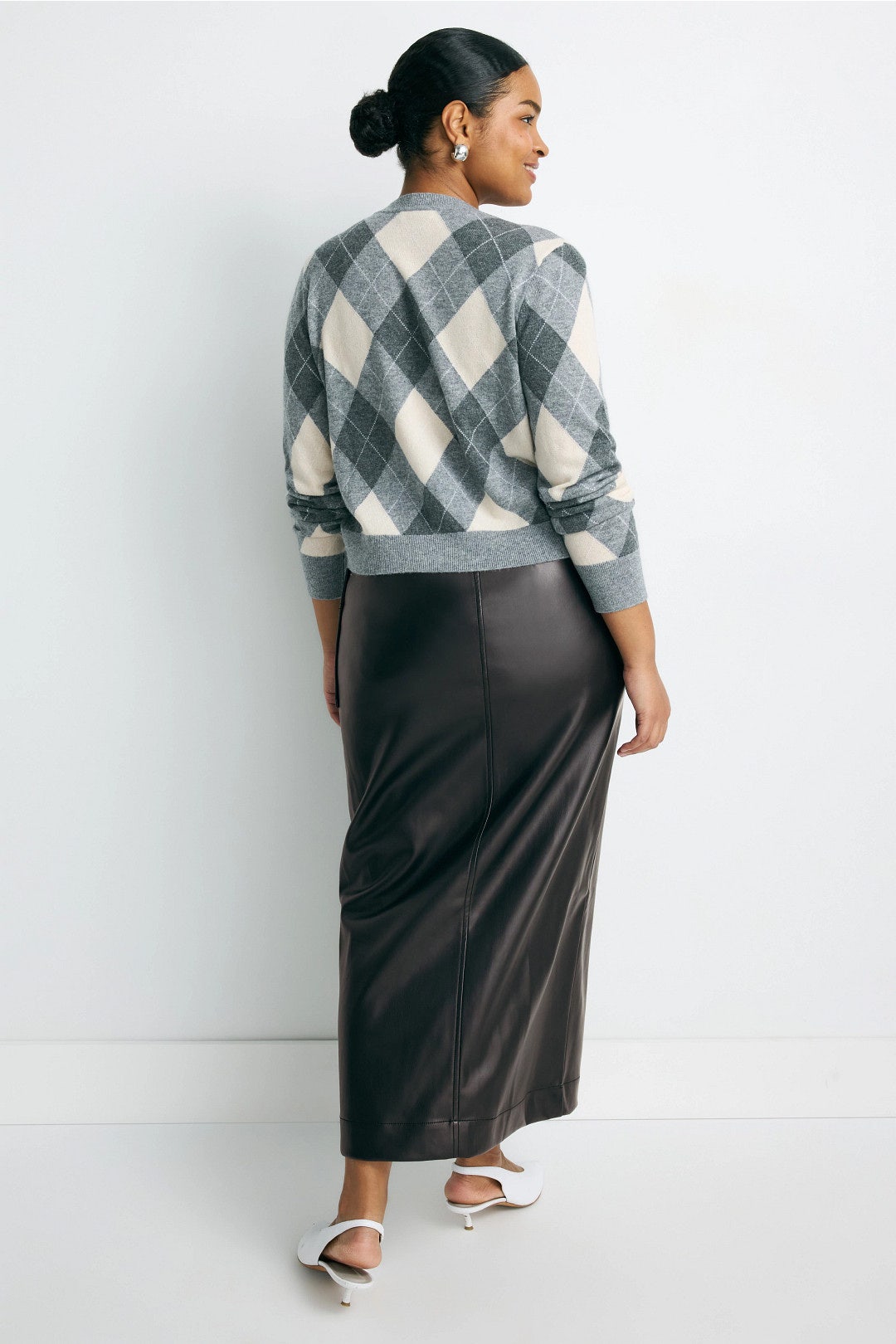 Faux Leather Midi Column Skirt by Toccin 7