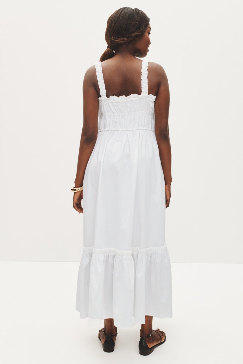Smocked Button Front Tie Shoulder Dress main image 0