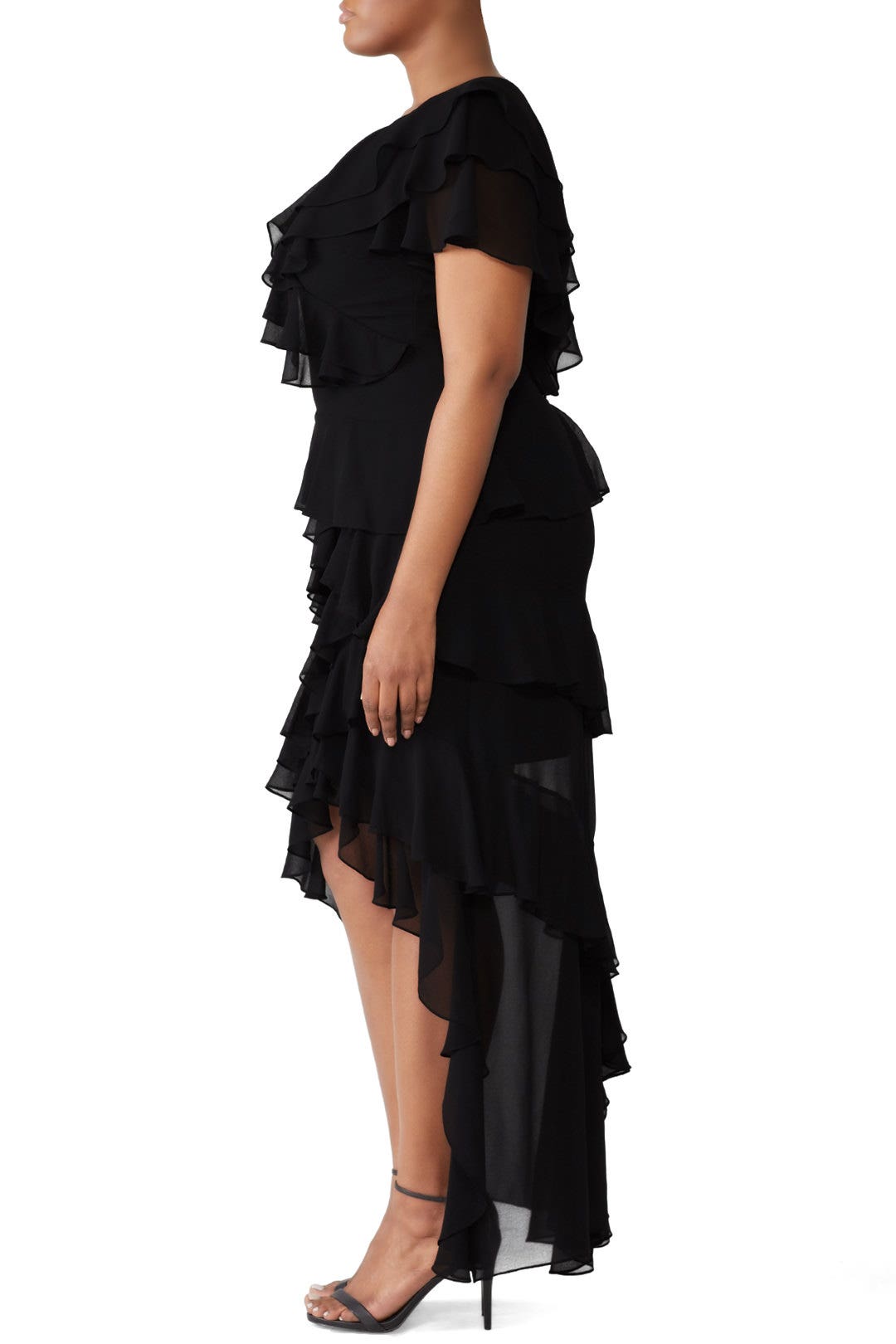Black Ruffle High Low Gown by Badgley Mischka 6