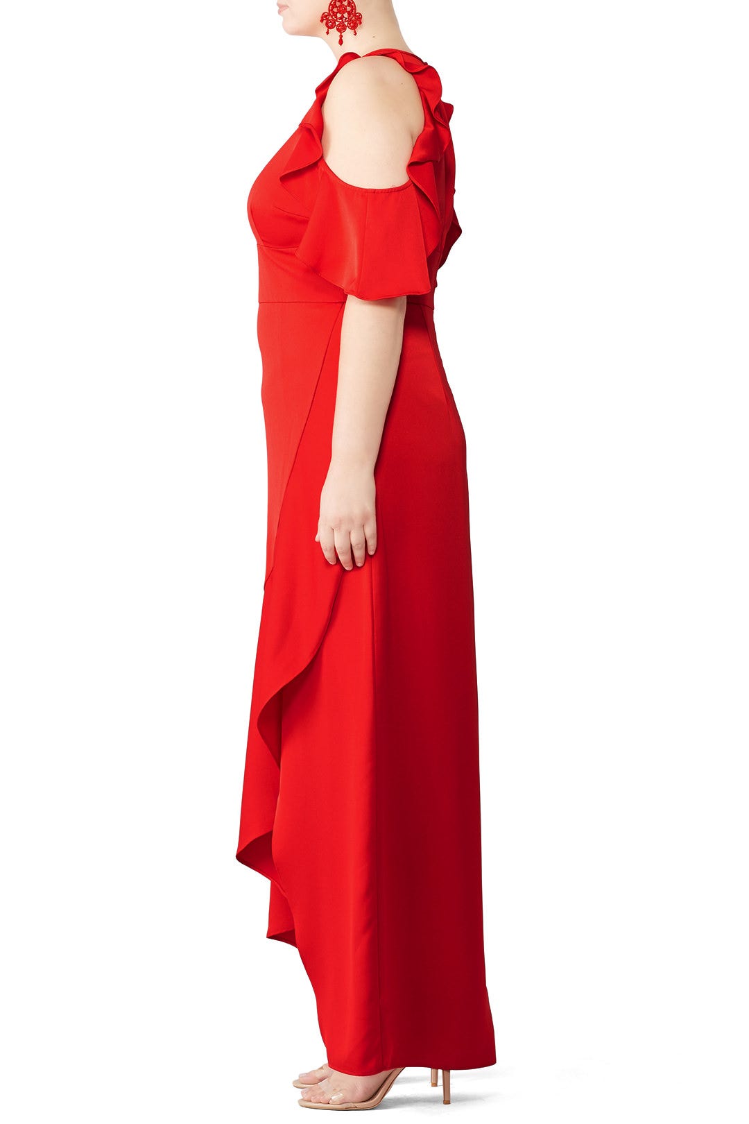 Red Ruffle High Low Gown by ML Monique Lhuillier 6