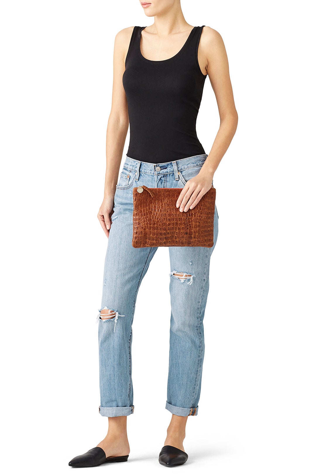 Cognac Croco Flat Clutch by Clare V. 1