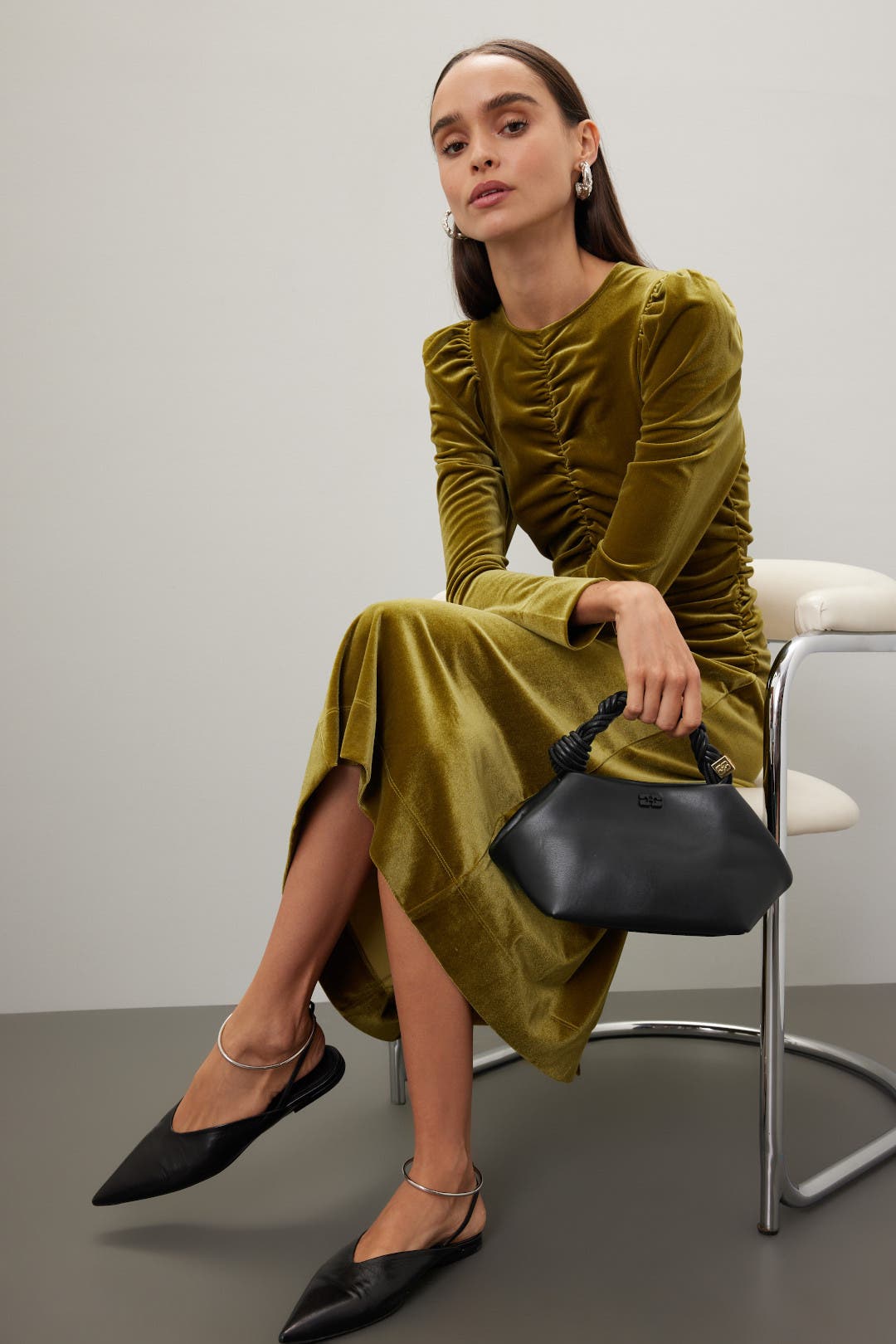 Black Leather Braided Shoulder Bag by GANNI | Rent the Runway