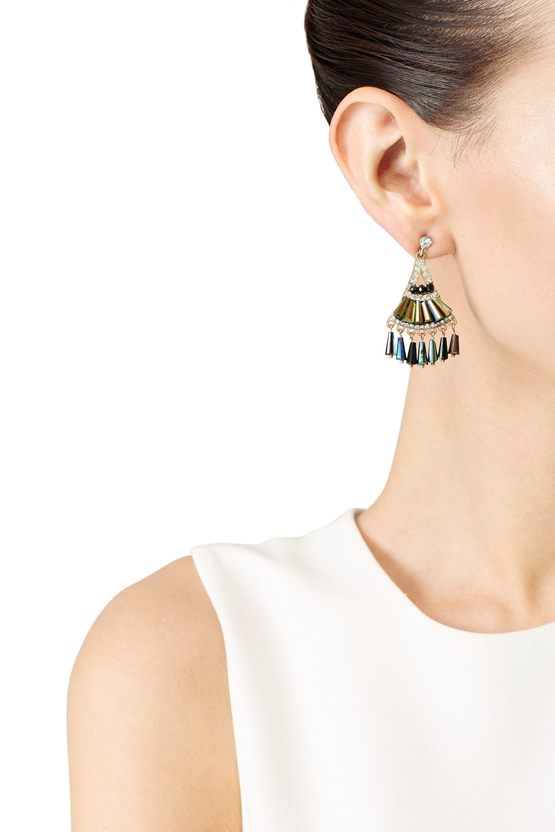 Dark Blue Iridescent Tassel Earrings by Slate & Willow Accessories 2