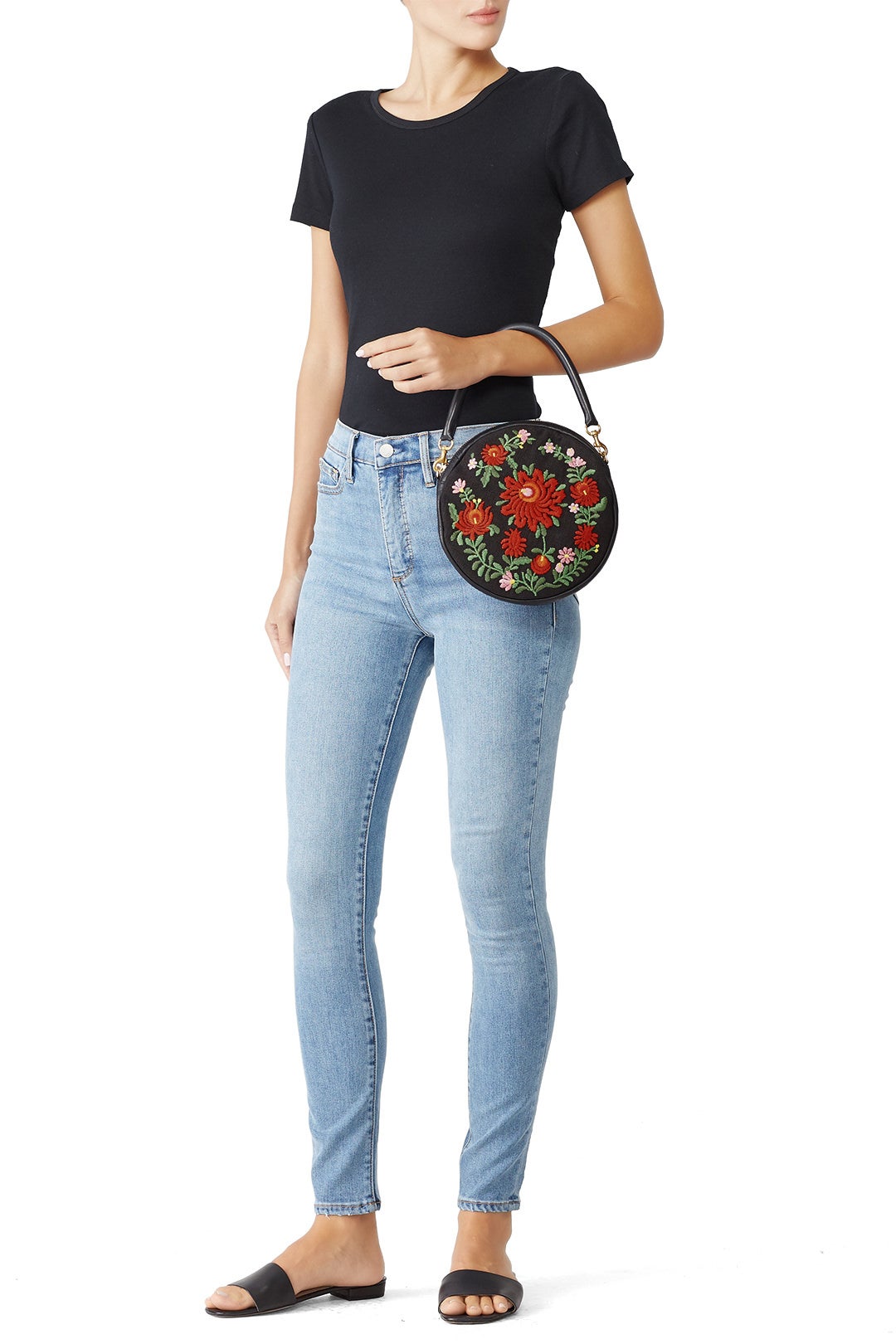 Black Floral Circle Clutch by Clare V. 1