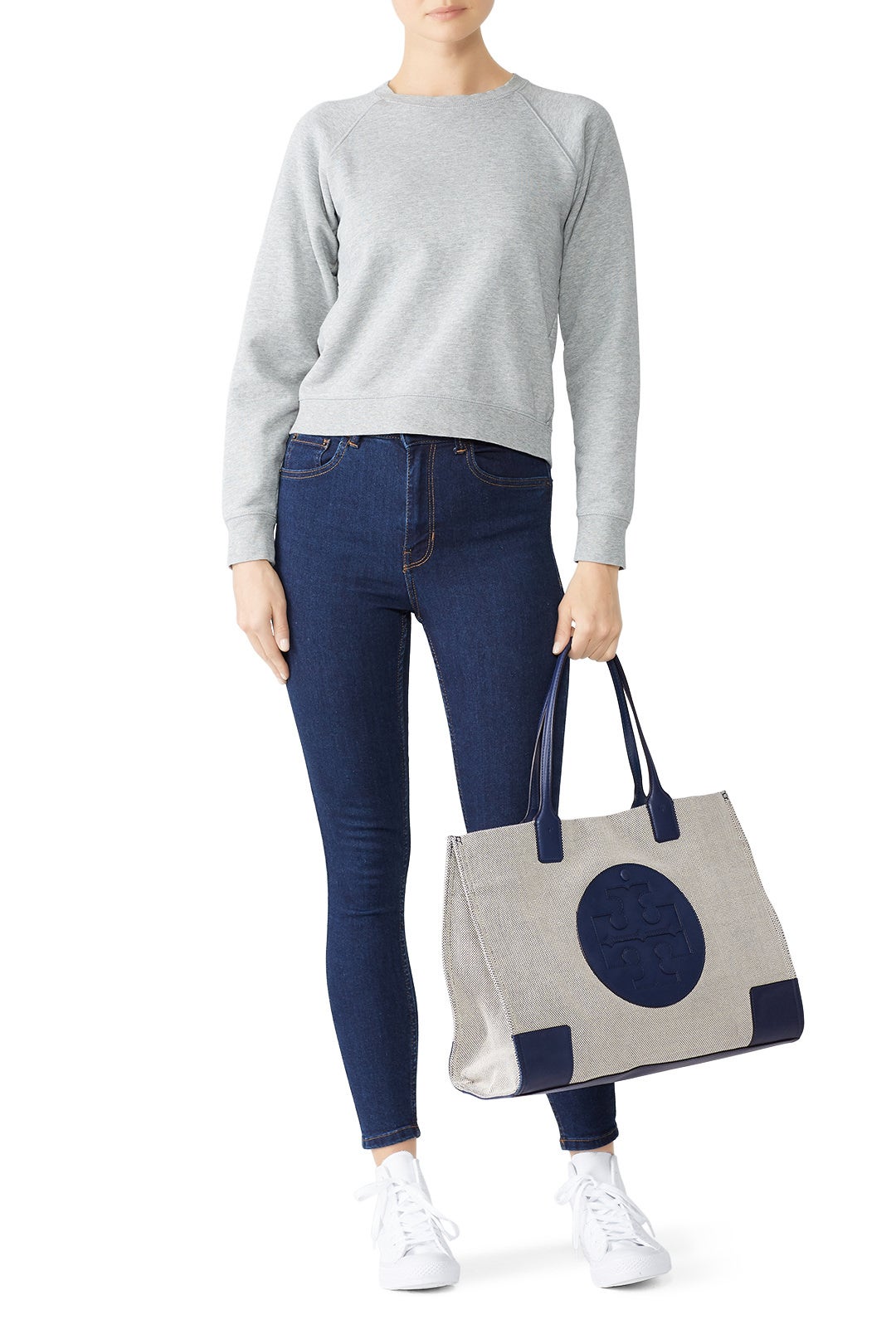 Navy Canvas Ella Tote by Tory Burch Accessories 2