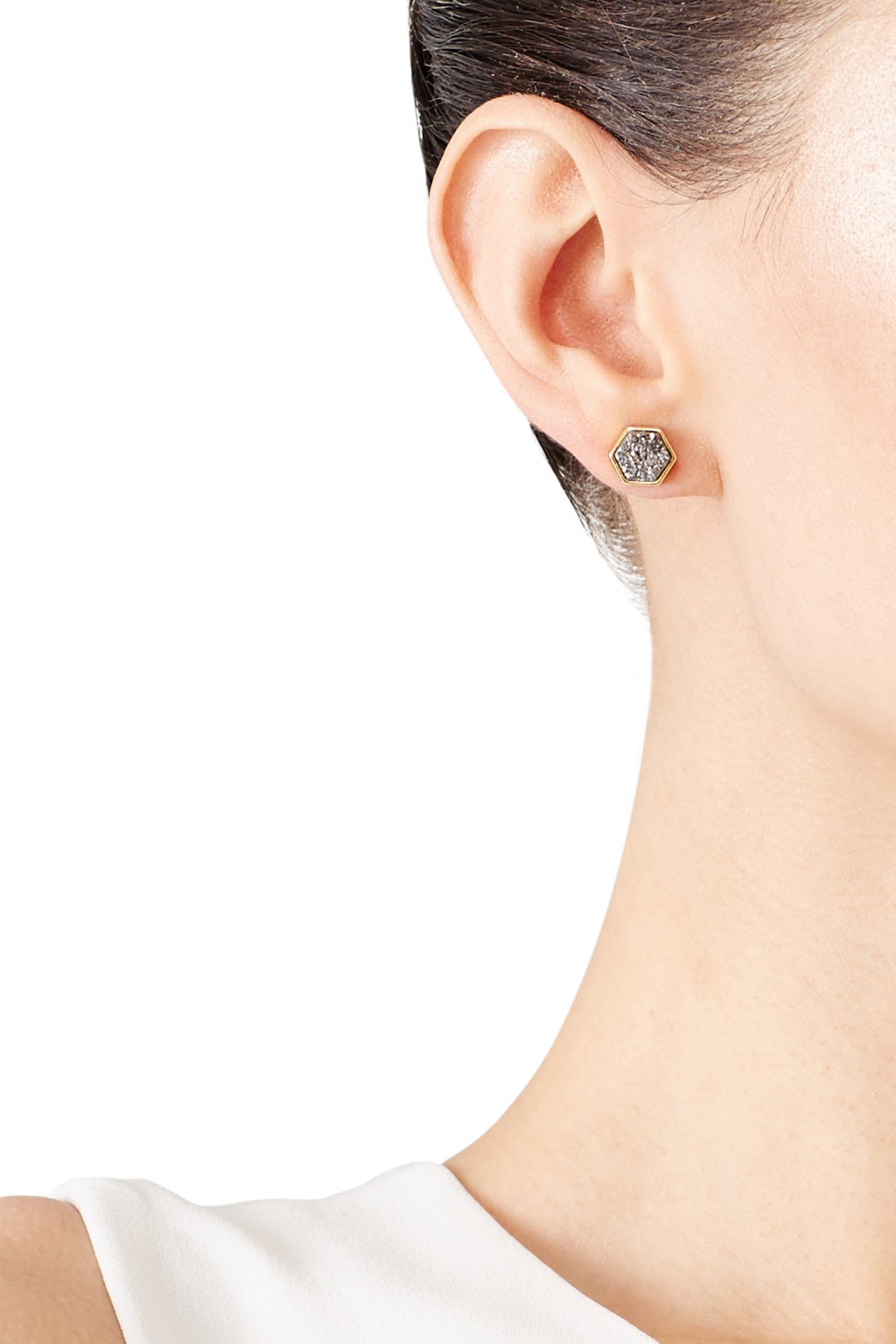 Hexagon Druzy Stud Earrings by Elise M. 0