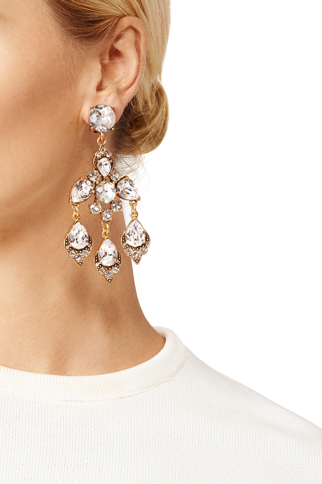 Crystal and Gold Chandelier Earrings by Oscar de la Renta 0