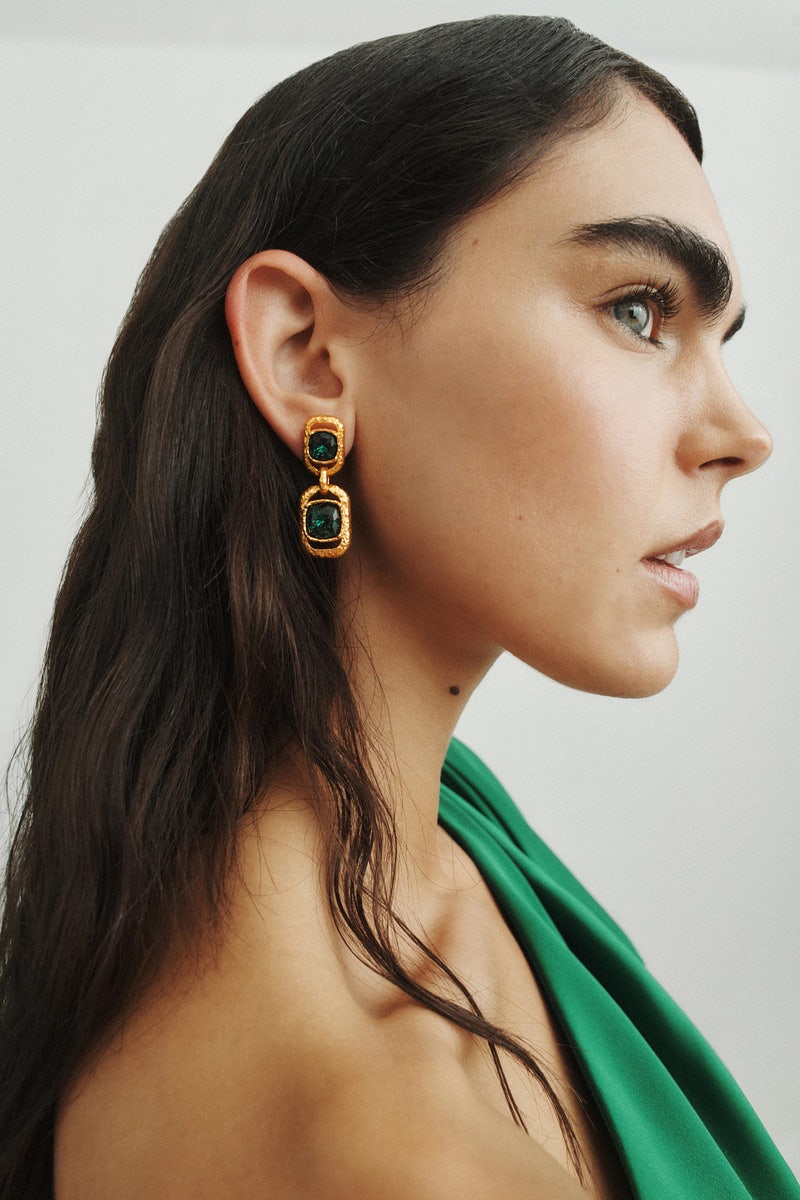 Rectangle Crystal Double Drop Earrings by Oscar de la Renta - Photo 0