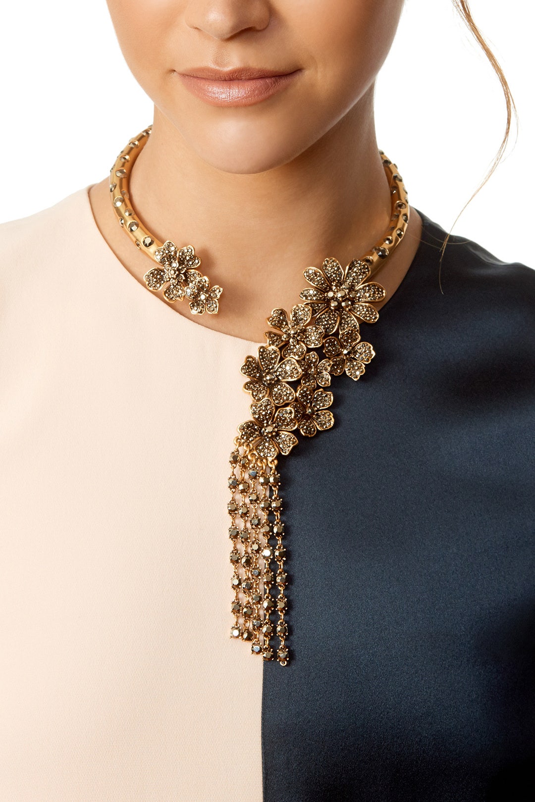 Gold Drop Flower Necklace by Oscar de la Renta 2