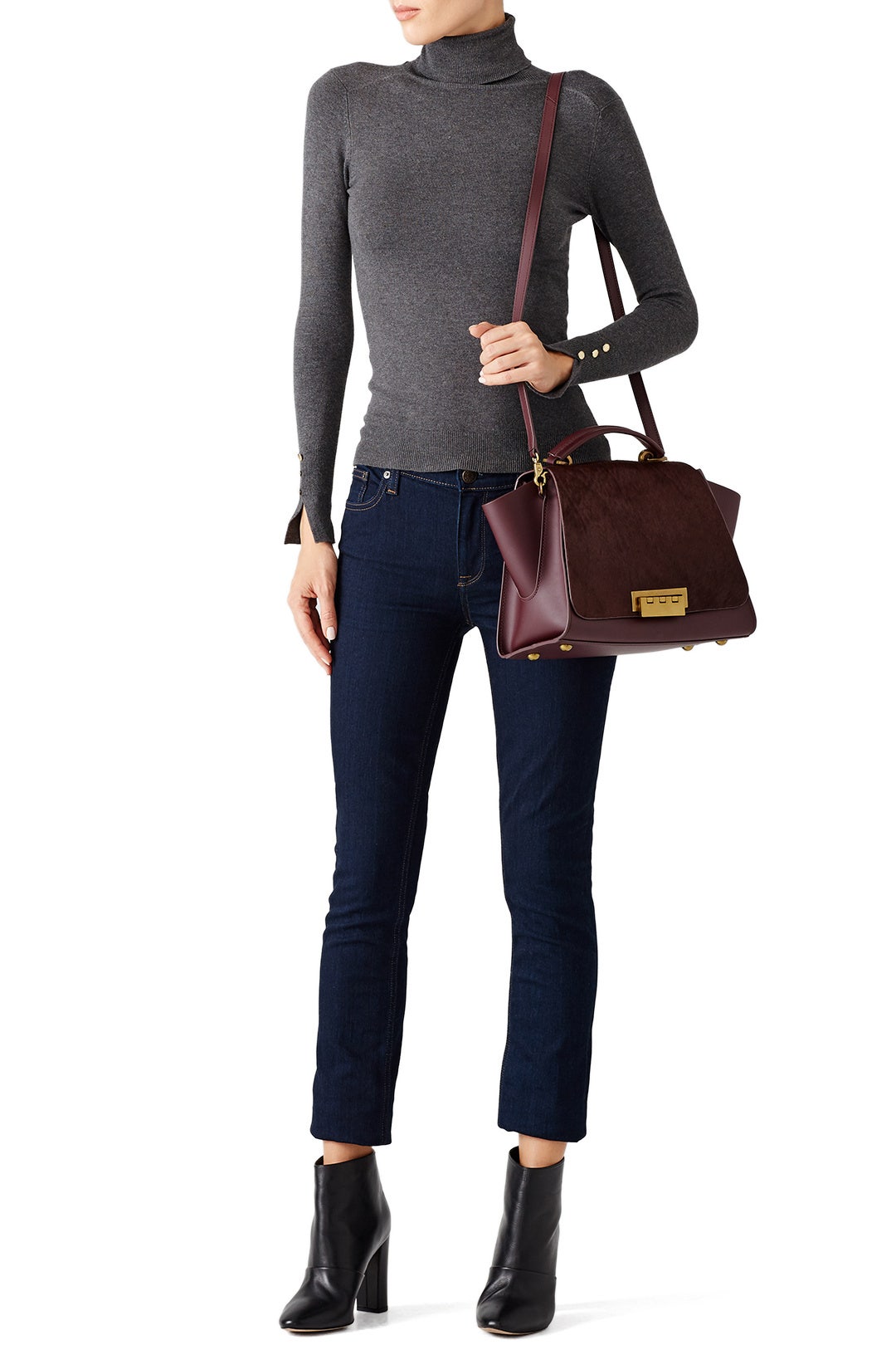 Wine Haircalf Eartha Iconic Handbag by ZAC Zac Posen Handbags 1