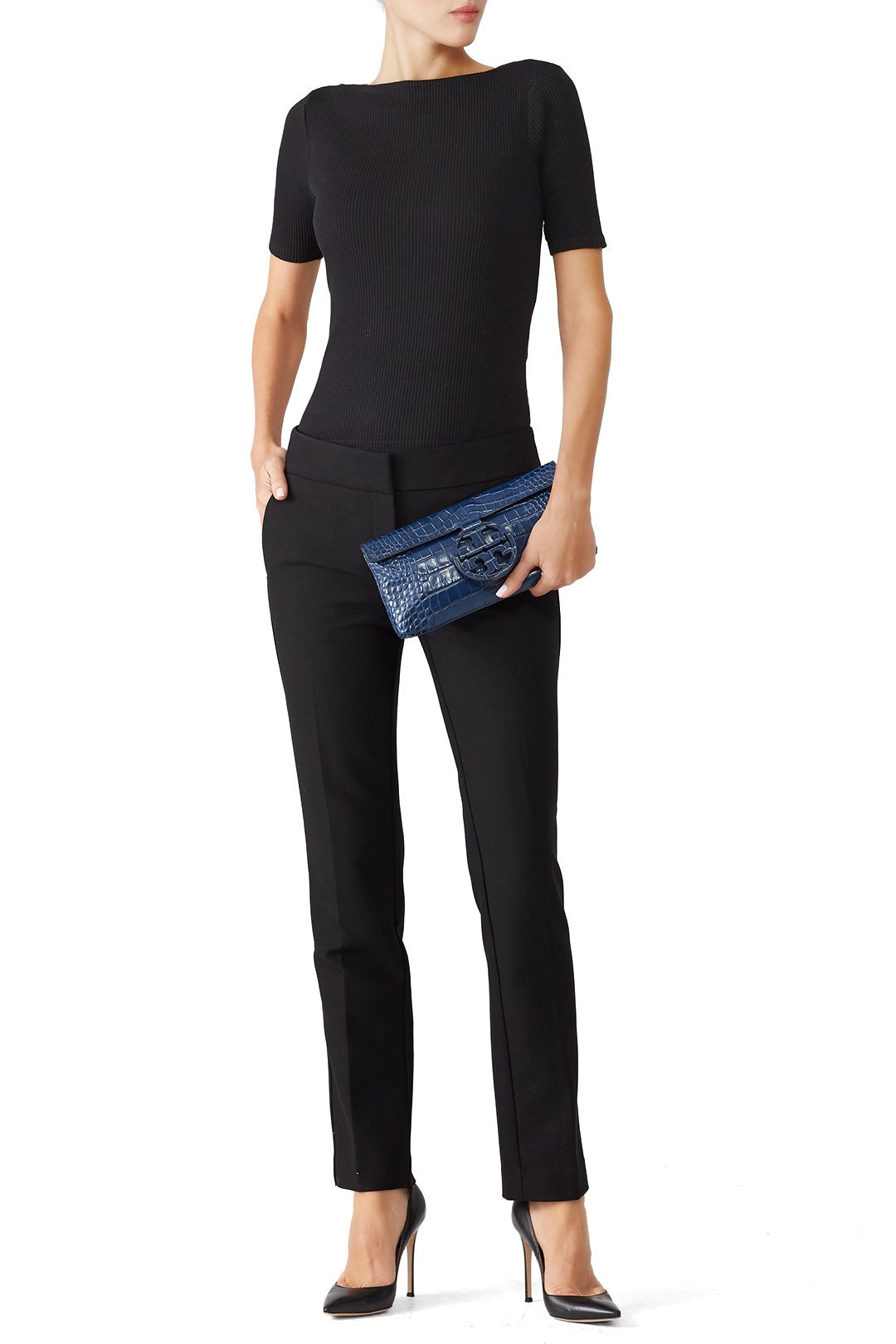 Navy Miller Embossed Clutch by Tory Burch Accessories 1