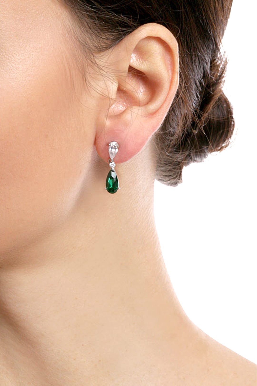 Emerald Tear and Crystal Drop Earrings by Crislu 2