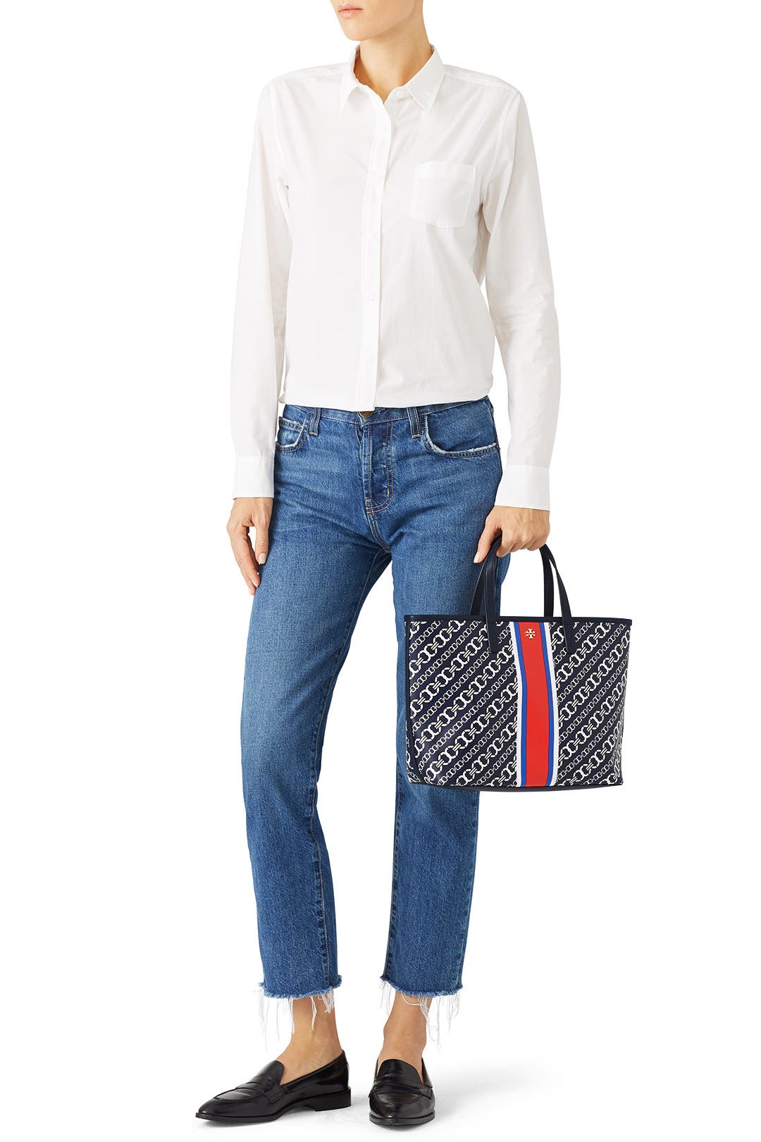 Navy Gemini Link Tote by Tory Burch Accessories | Rent the Runway