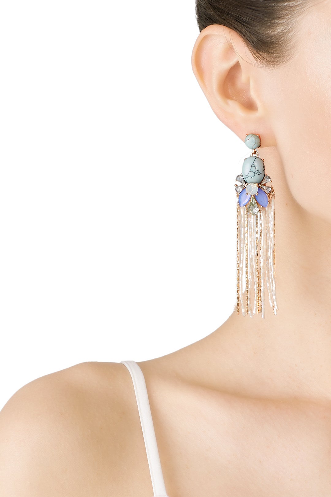 Blue Stone Tassel Earrings by Slate & Willow Accessories 0