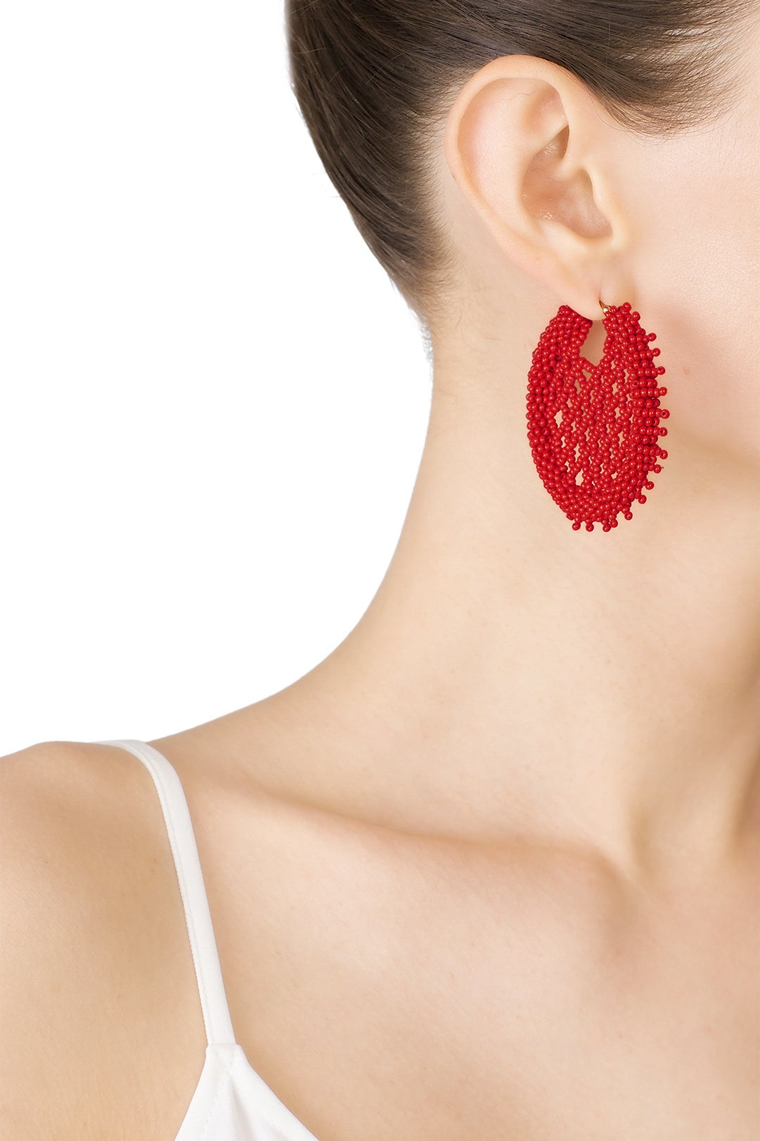 Red Beaded Disc Earrings by Oscar de la Renta 0