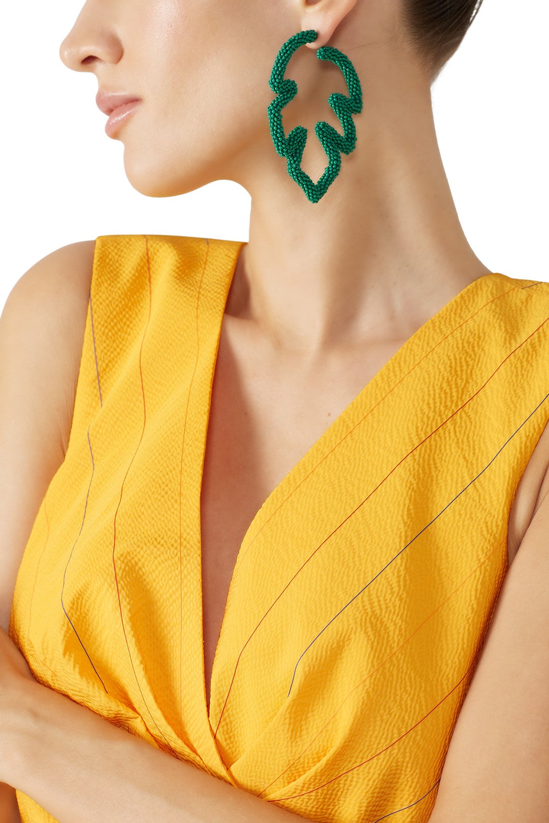 Green Beaded Palm Leaf Earrings by Sachin & Babi Accessories 2
