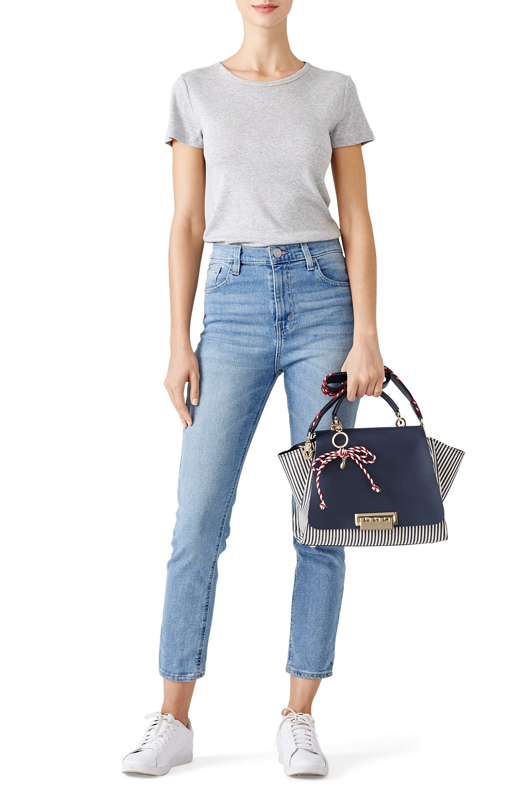 Navy Striped Eartha Iconic Handbag by ZAC Zac Posen Handbags 1