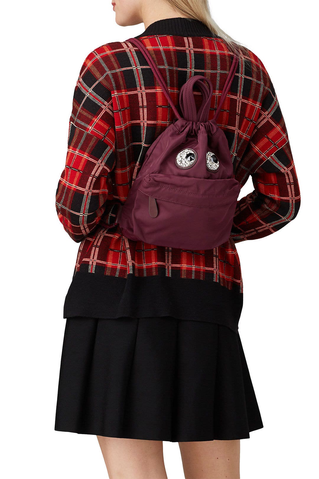Claret Mini Crystal Eyes Drawstring Backpack by Anya Hindmarch 1
