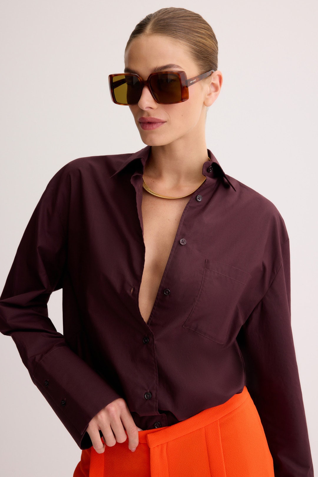 Havana Rectangular Sunglasses by Saint Laurent 0