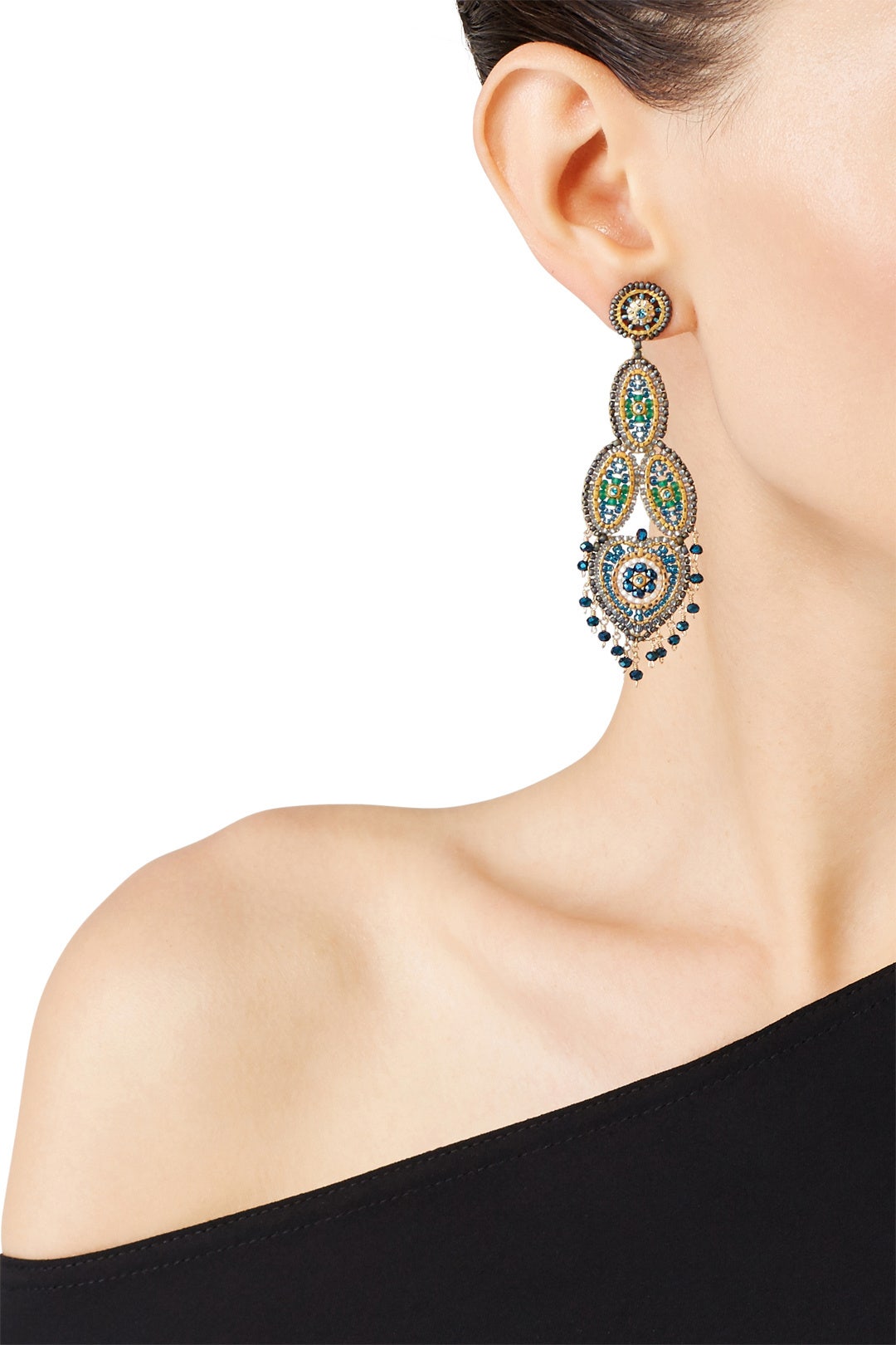 Yellow Paisley Dangling Earrings by Miguel Ases 2