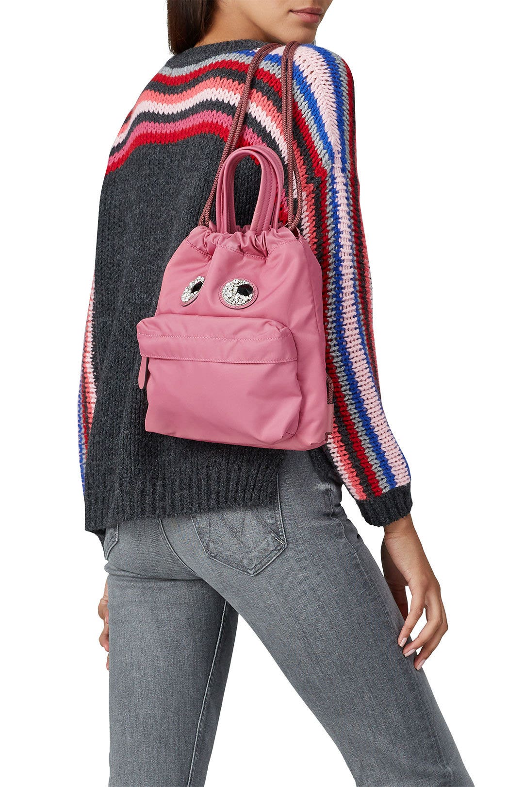 Light Clay Mini Crystal Eyes Drawstring Backpack by Anya Hindmarch 1