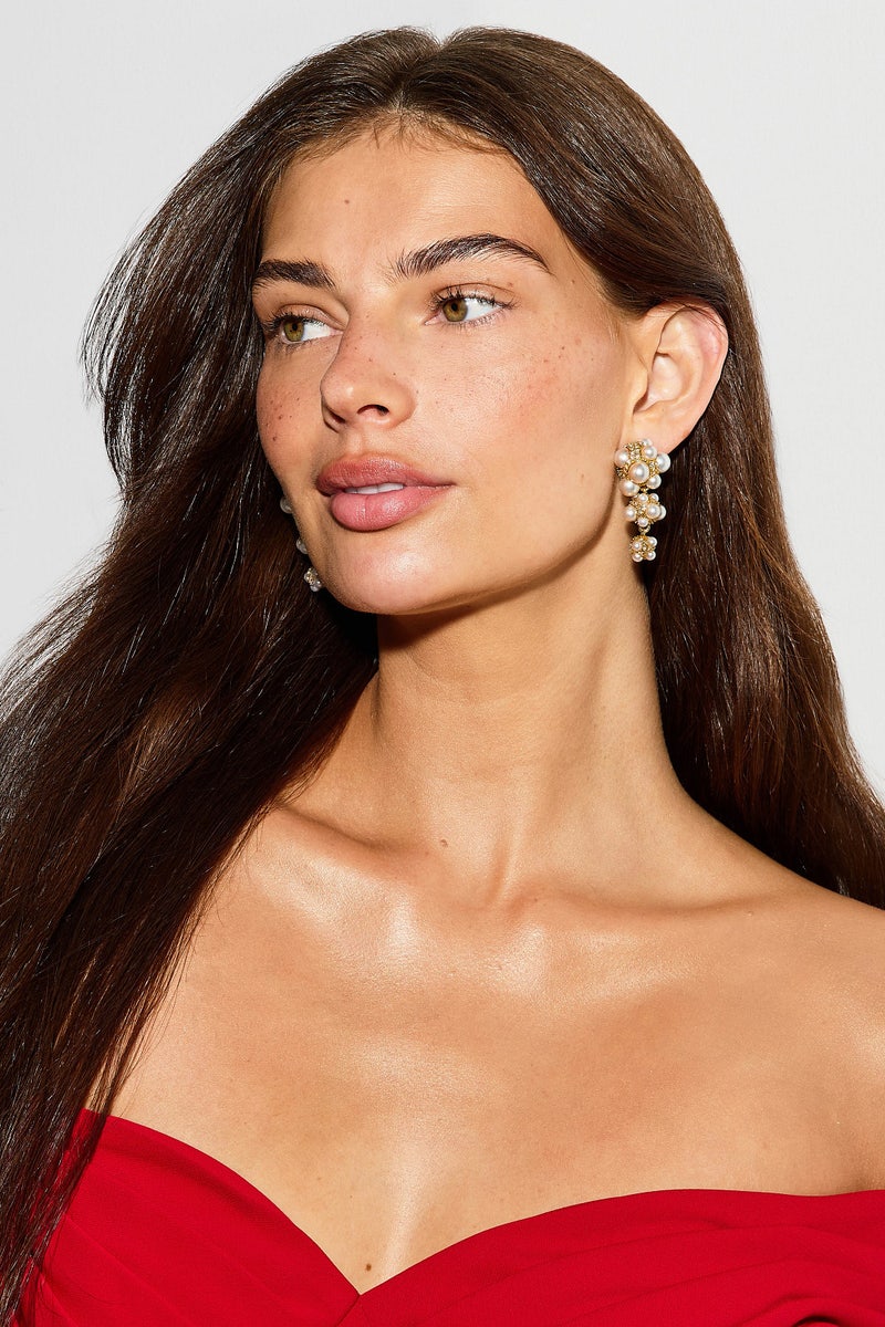 Pearl Pave Cluster Triple Drop Earrings by Oscar de la Renta - Photo 0