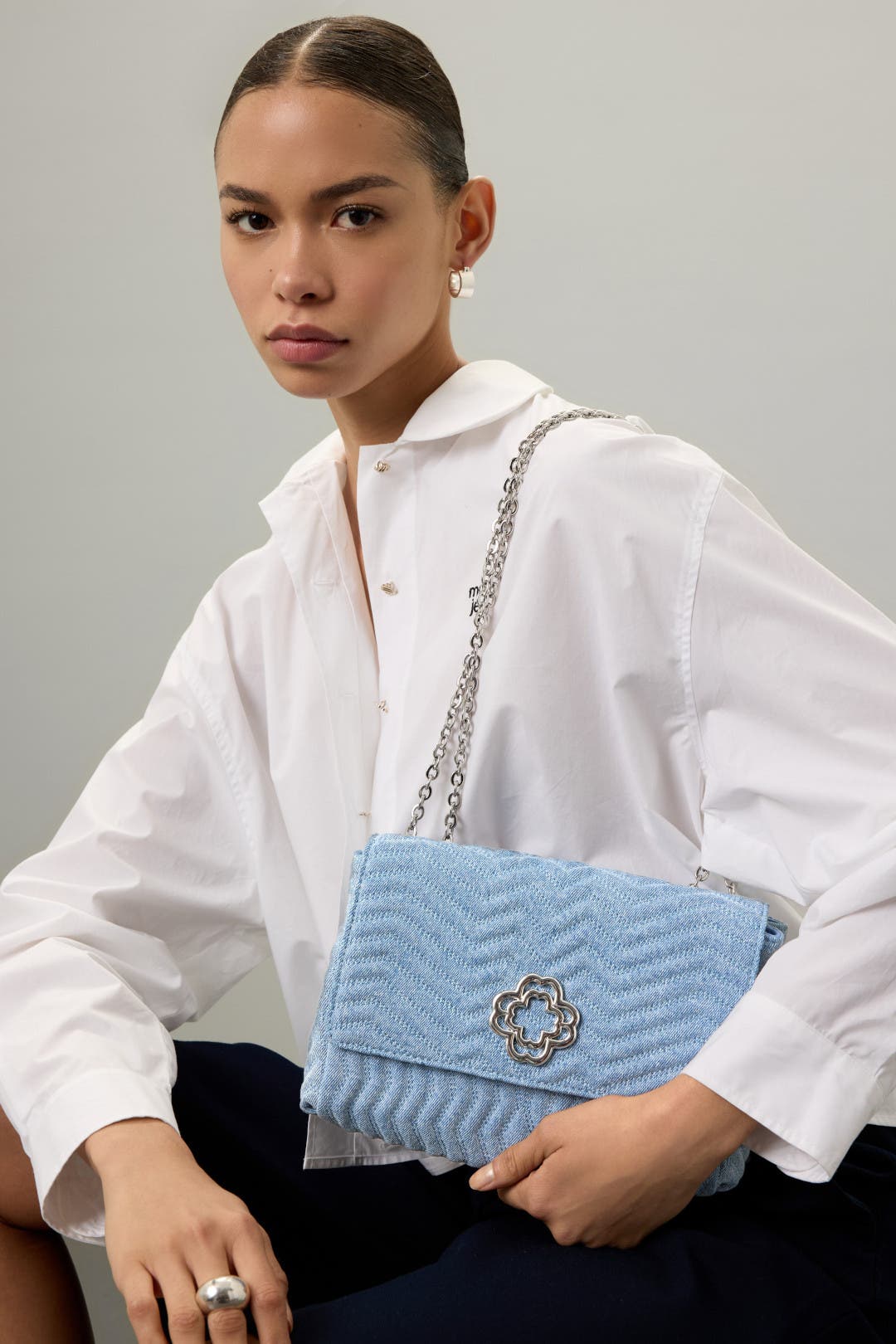 Cloverbloom Denim Handbag by Maje | Rent the Runway