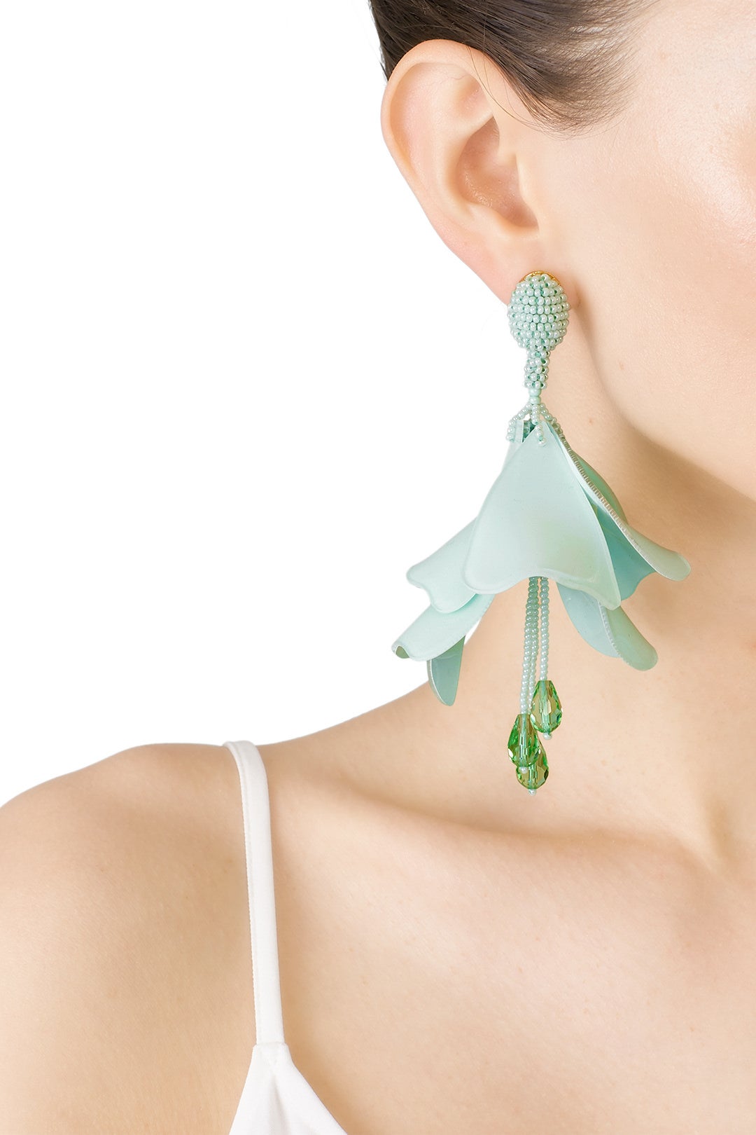 Celadon Impatiens Flower Drop Earrings by Oscar de la Renta 0