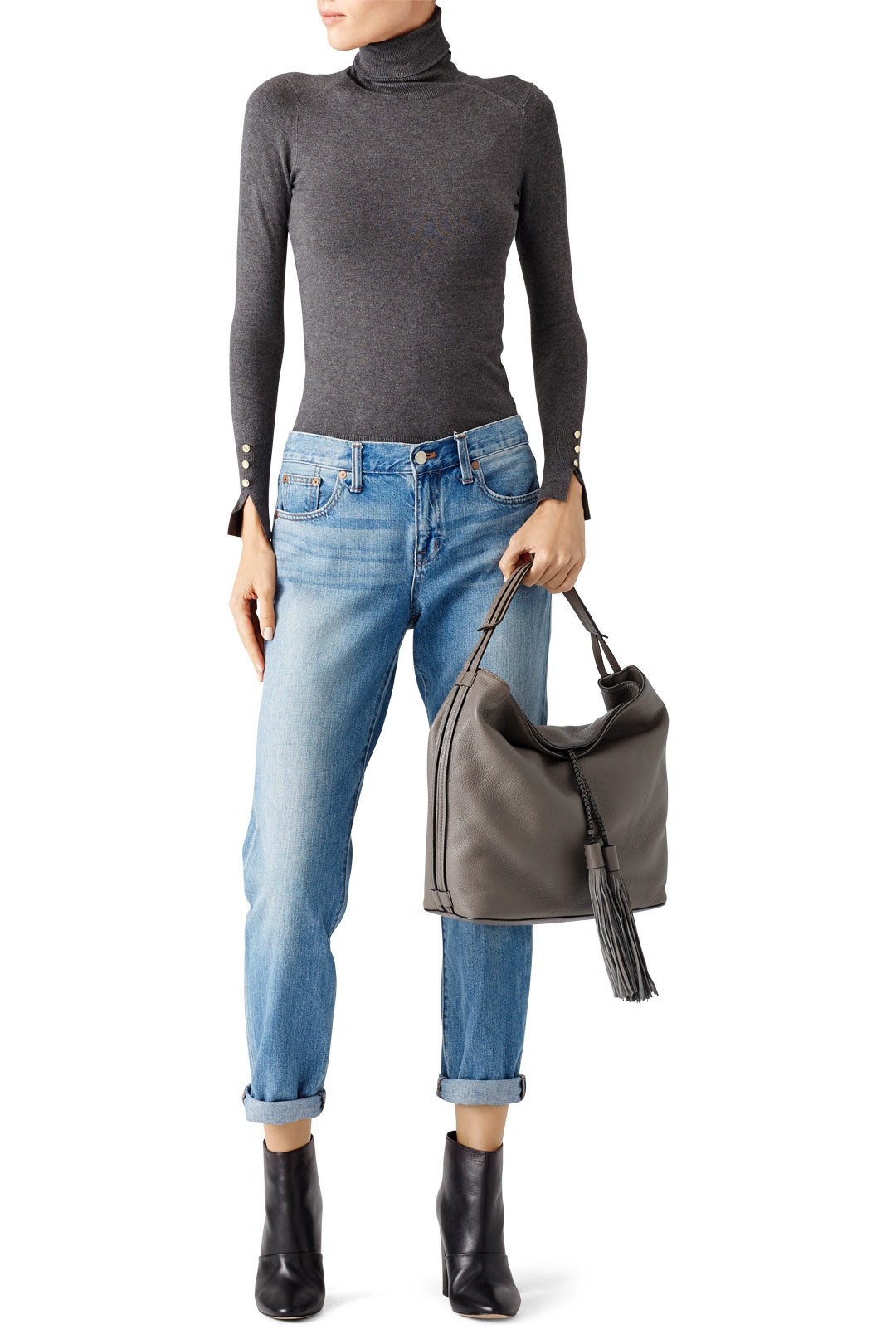 Graphite Isobel Tassel Leather Hobo by Rebecca Minkoff Accessories 1