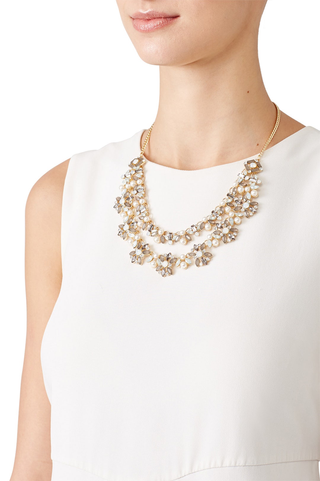 Gold Layered Crystal and Pearl Necklace by Slate & Willow Accessories 0