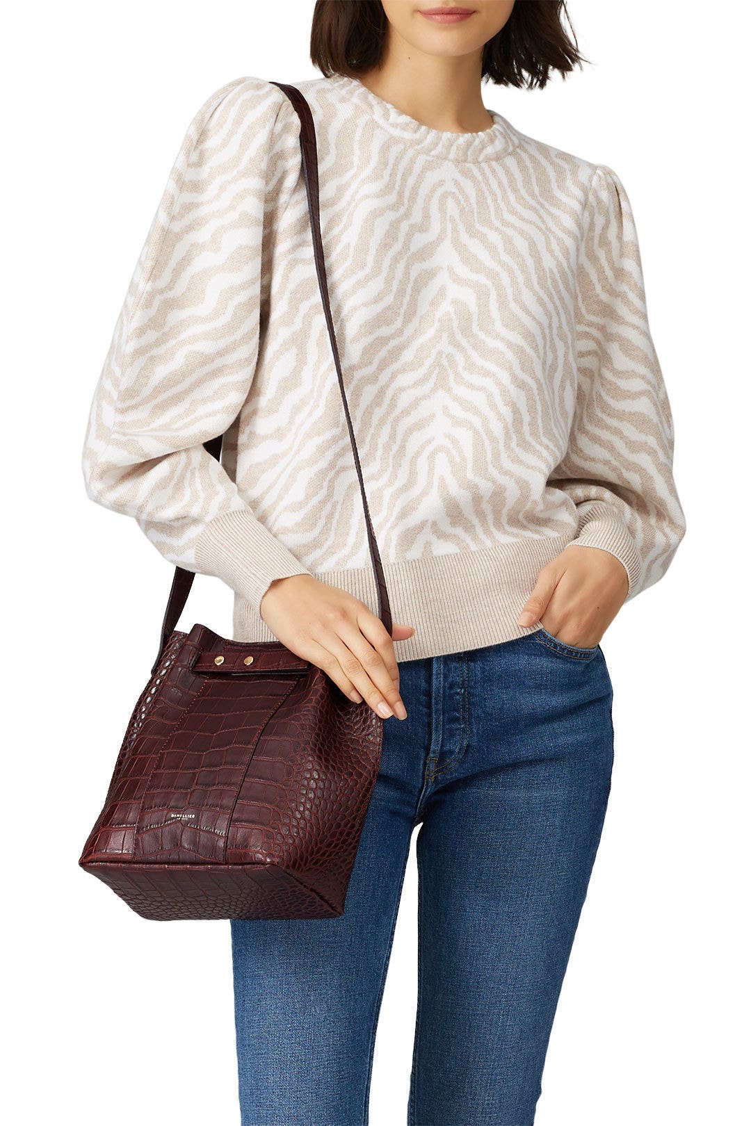 Burgundy Mock Croc Naples Bucket Bag by DeMellier 1