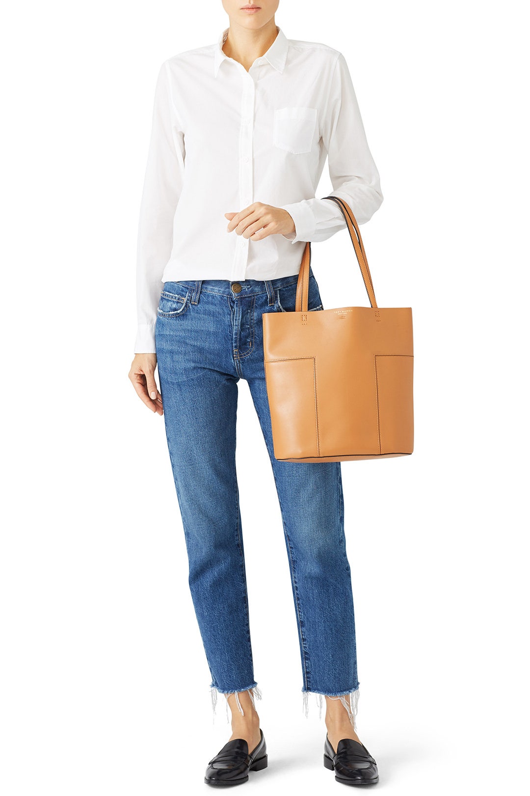 Tan Tall Block-T Tote by Tory Burch Accessories 2