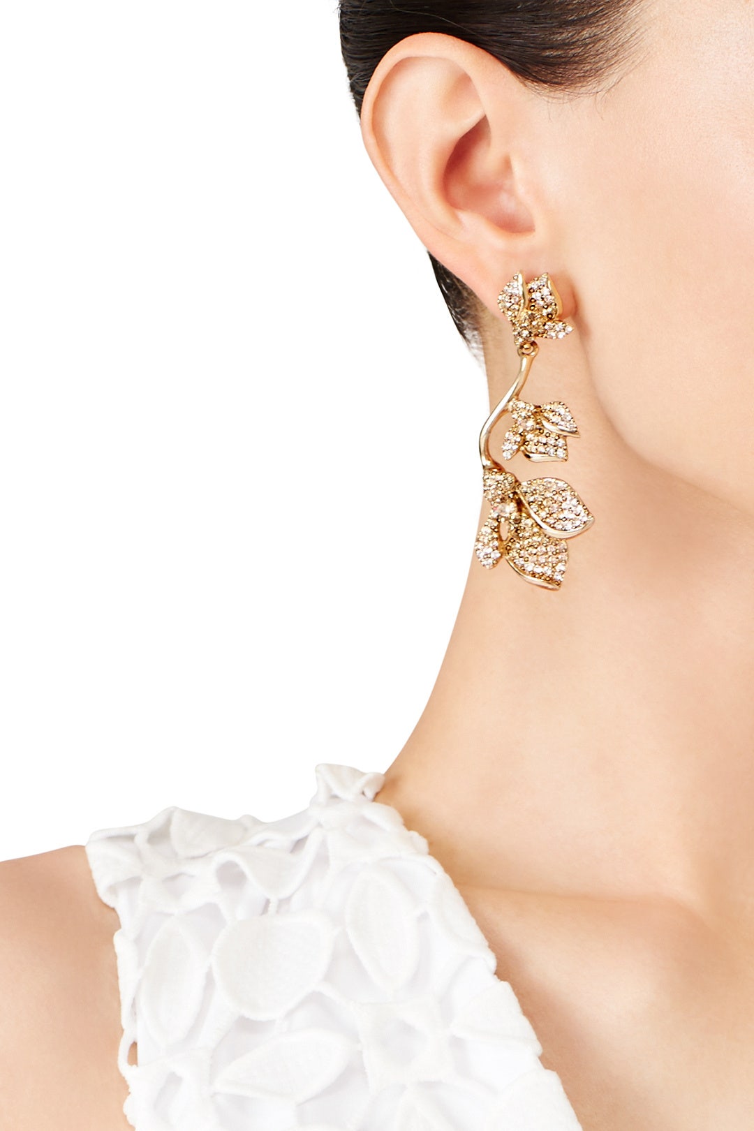 Gold Gradient Crystal Flower Earrings by Oscar de la Renta 0