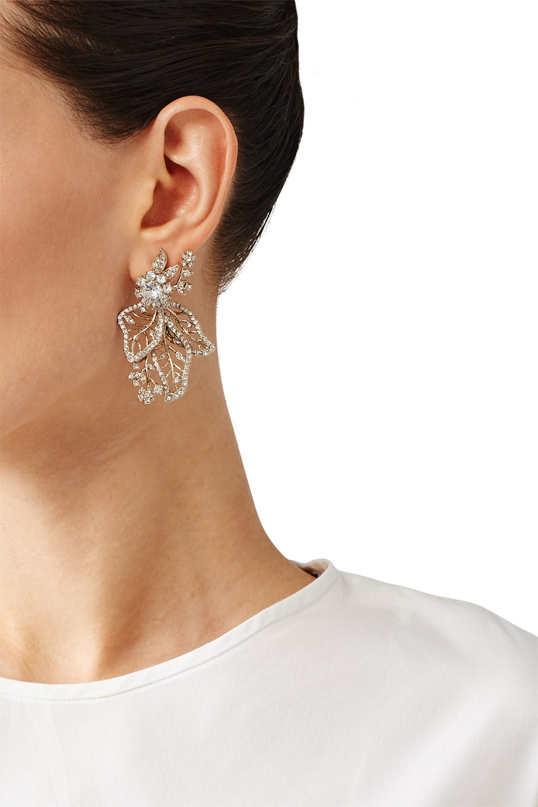 Gold Crystal Leaf Earrings by Marchesa Jewelry 0