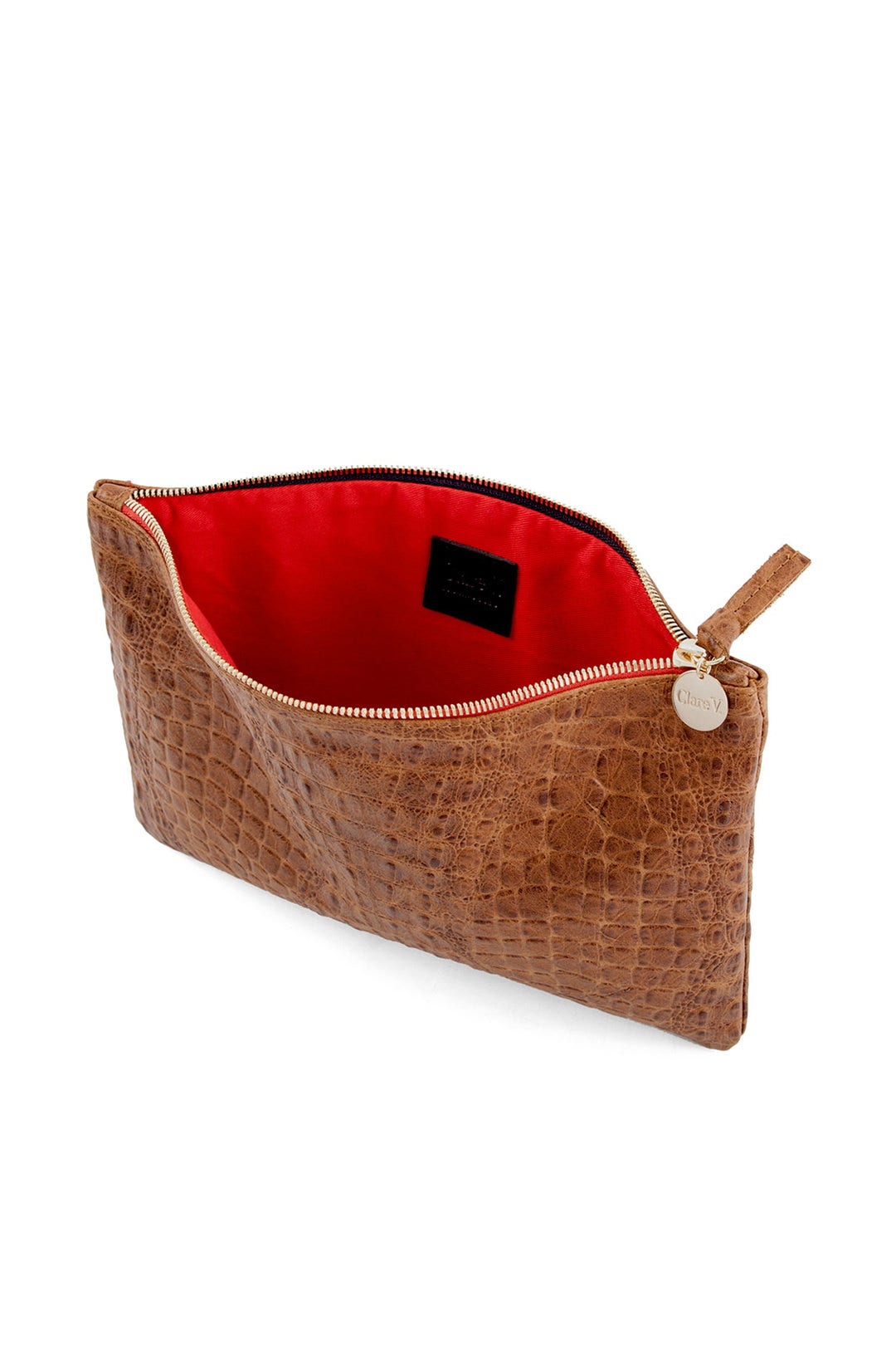 Cognac Croco Flat Clutch by Clare V. 1
