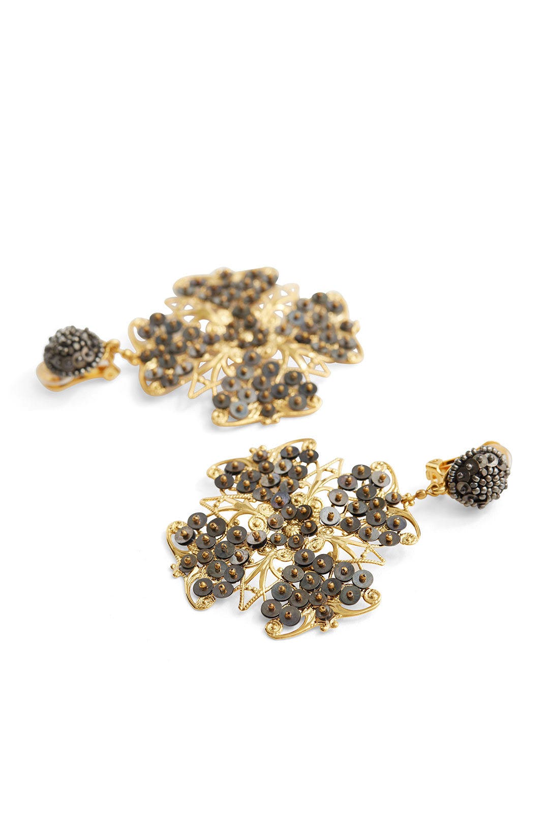 Gunmetal Beaded Drop Earrings by Oscar de la Renta 1