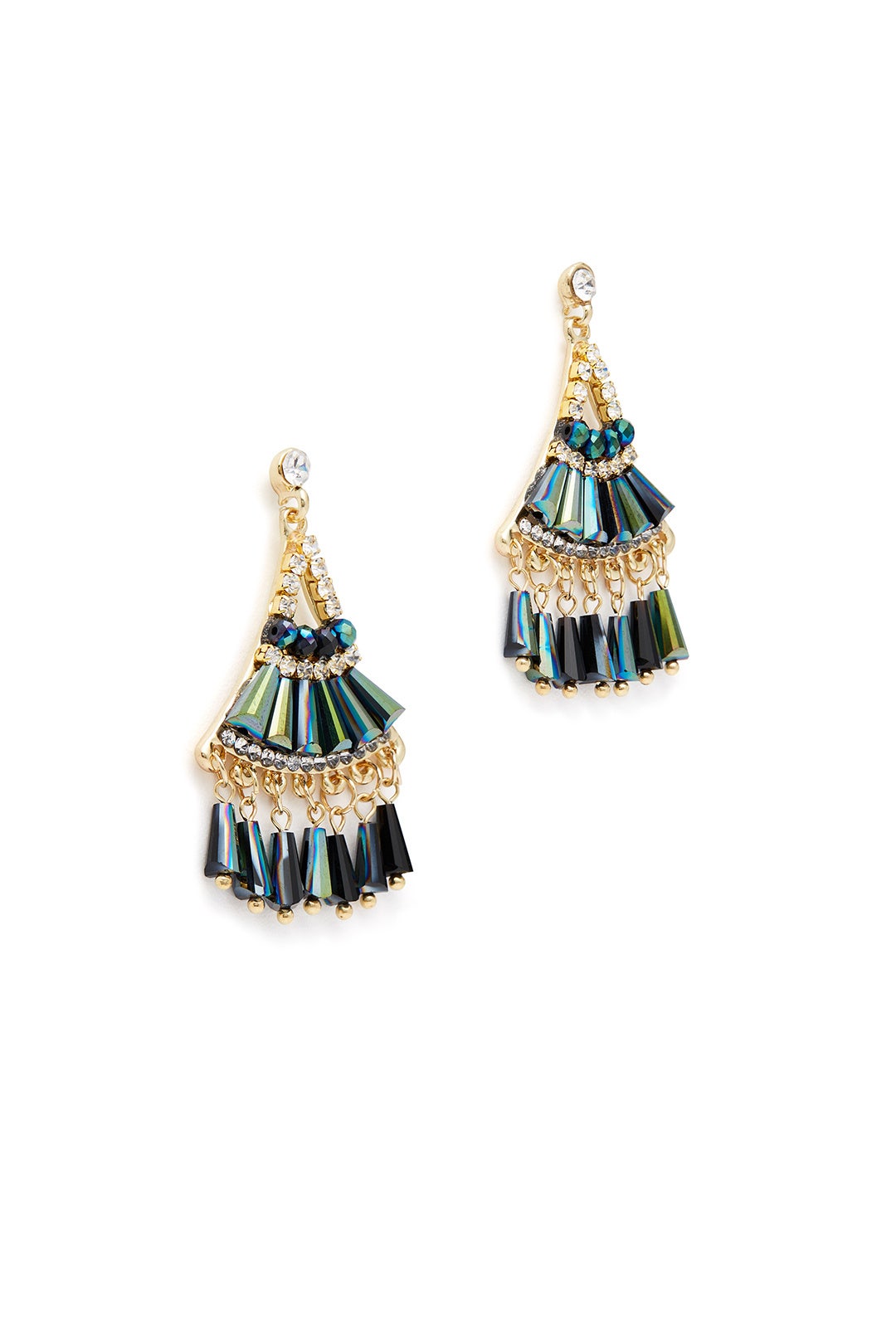 Dark Blue Iridescent Tassel Earrings by Slate & Willow Accessories 1