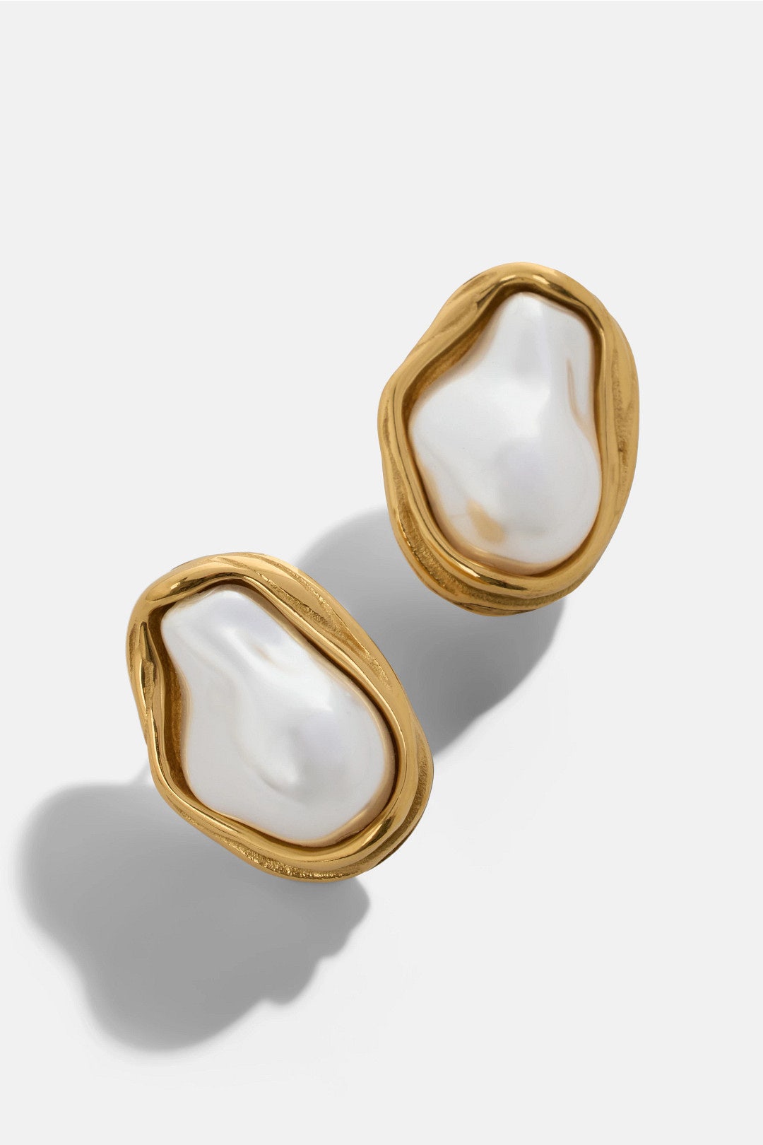 Bezel Baroque Pearl Studs by SHASHI 2