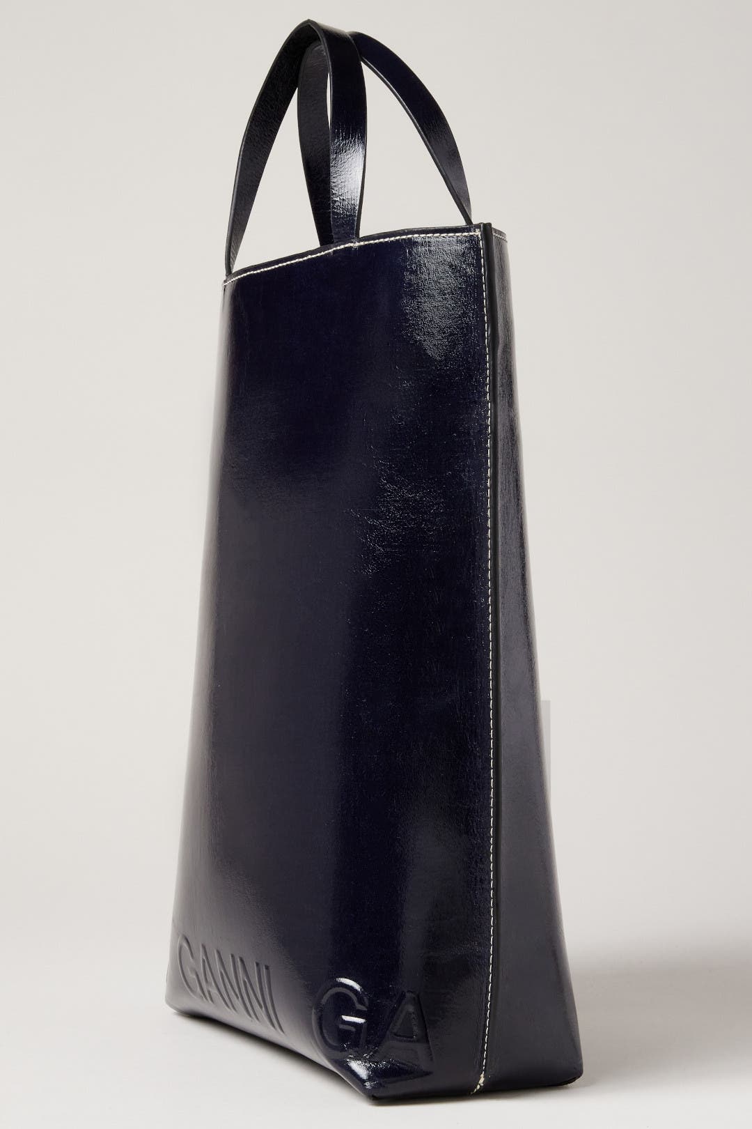 Navy Patent Banner Medium Tote by GANNI | Rent the Runway