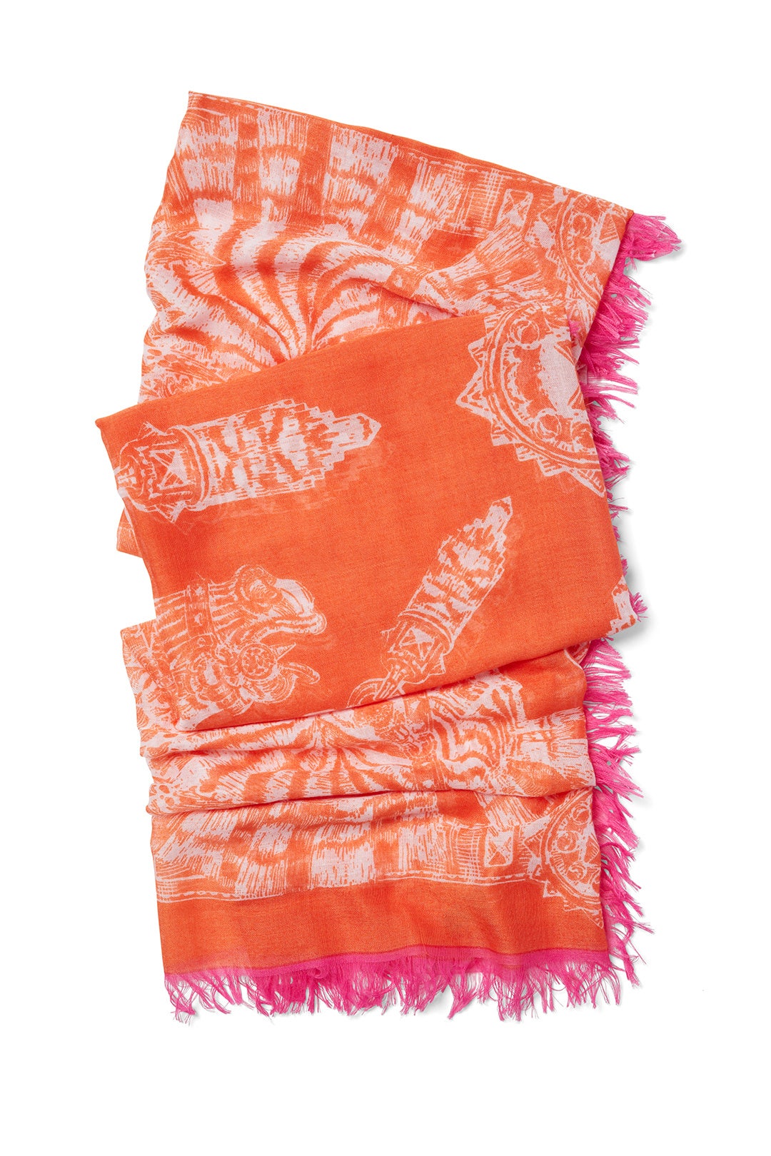 Coral Zebra Fringe Scarf by Echo Accessories 1