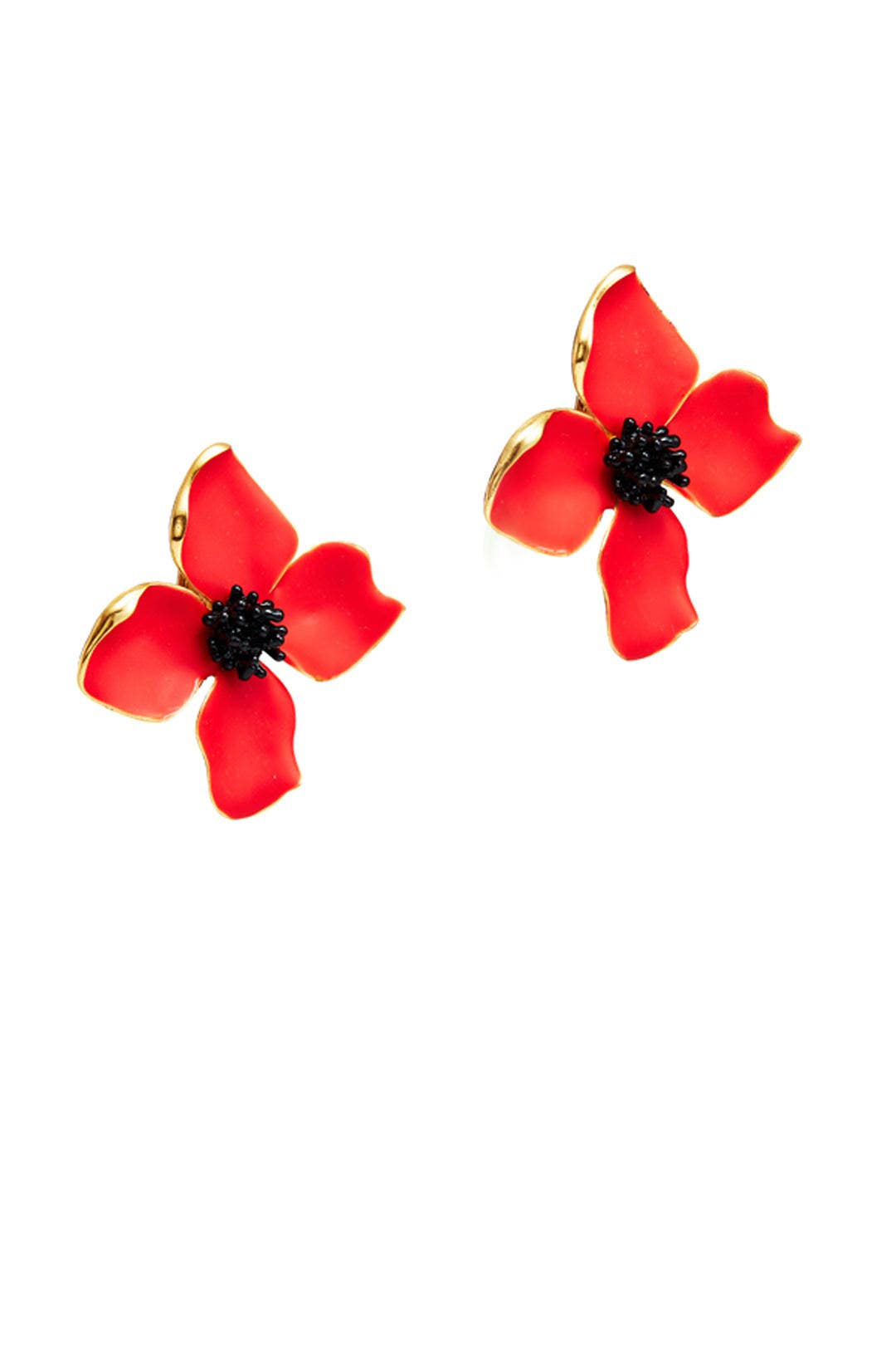 Red Painted Flower Earrings by Oscar de la Renta 1