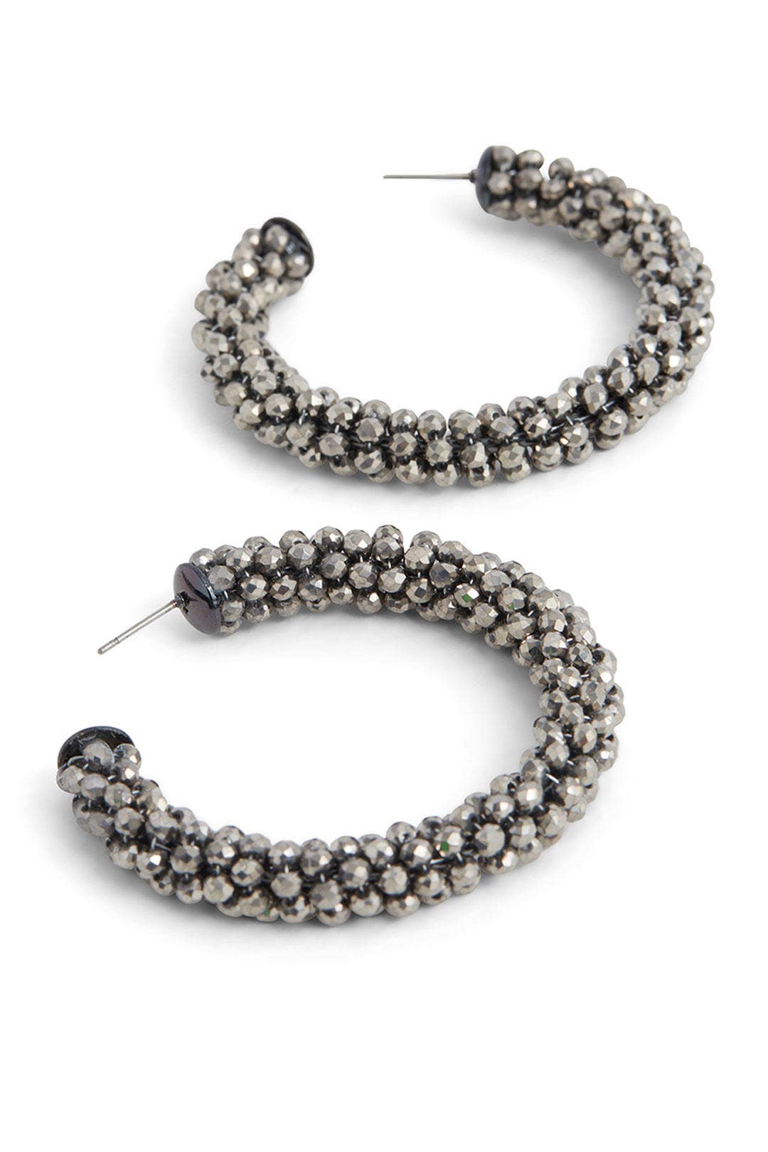 Gunmetal Large Beaded Hoops by Slate & Willow Accessories 1