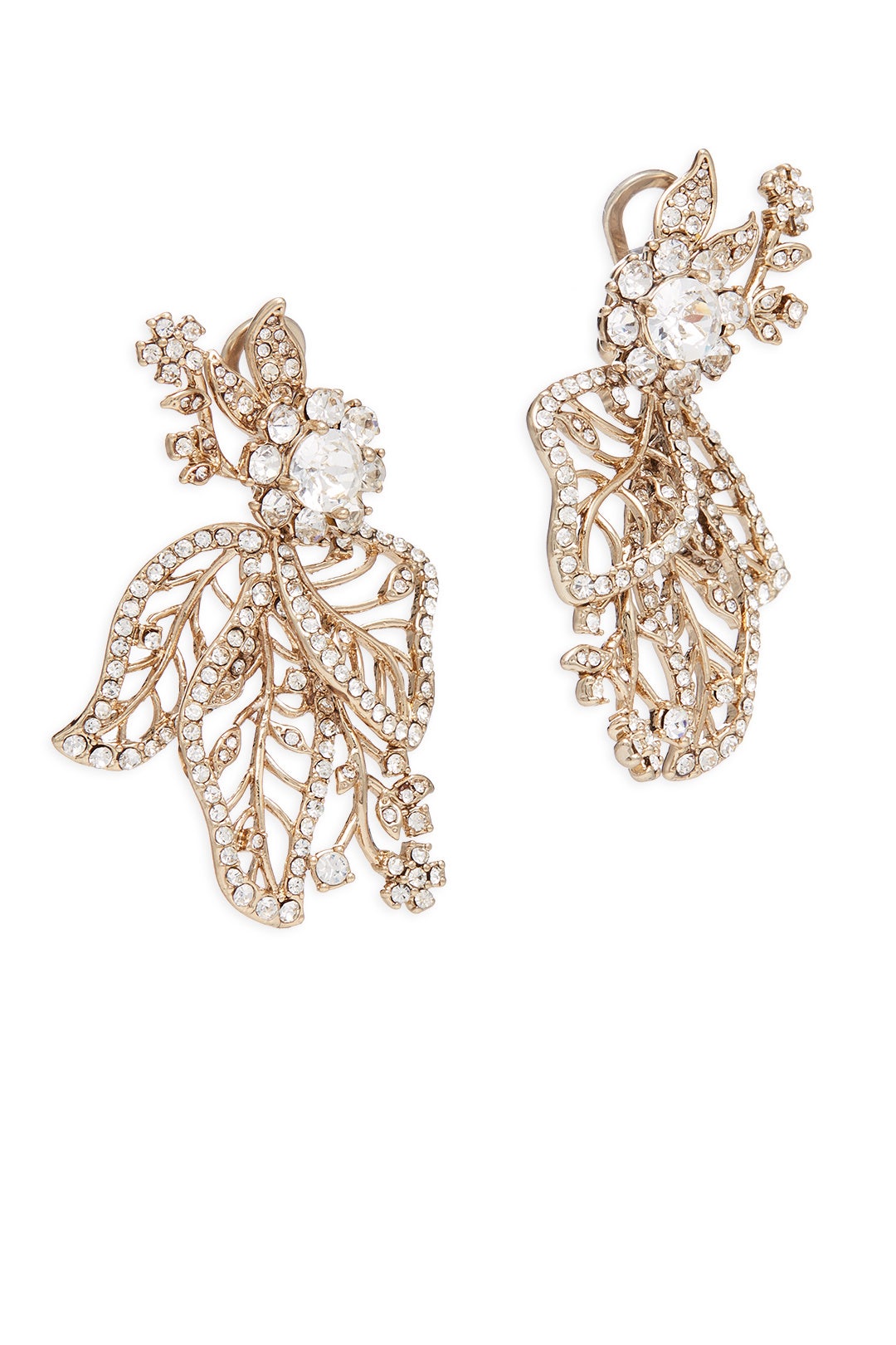 Gold Crystal Leaf Earrings by Marchesa Jewelry 1