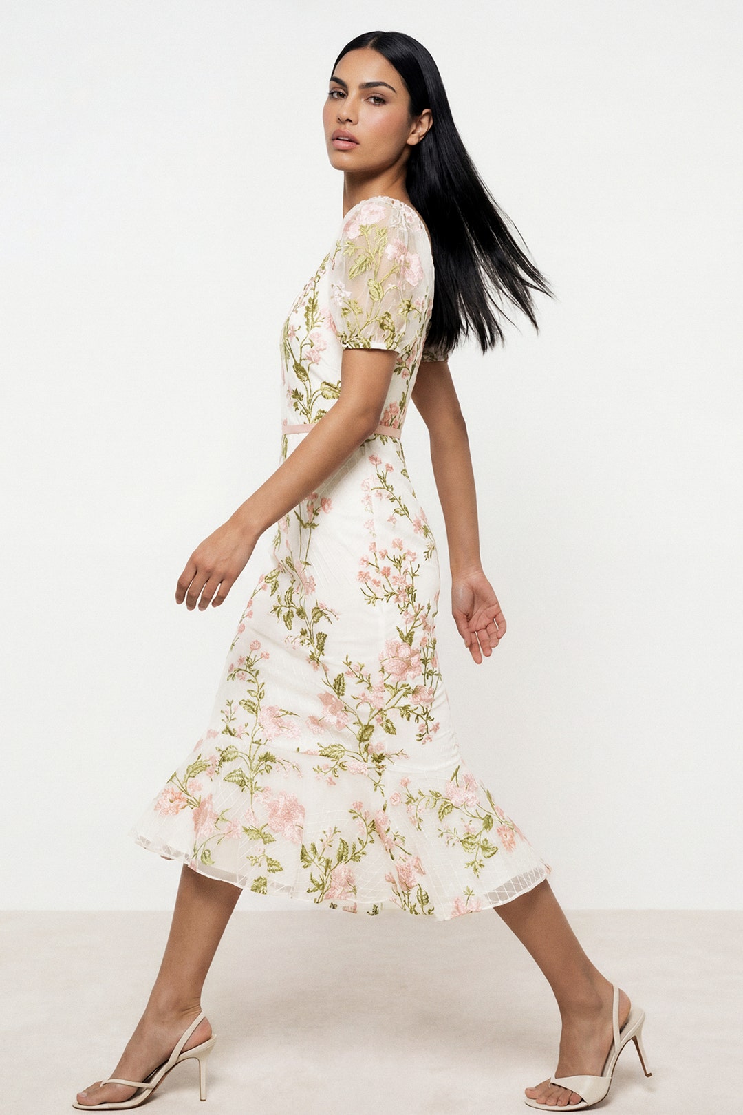Floral Embroidered Puff Sleeve Dress